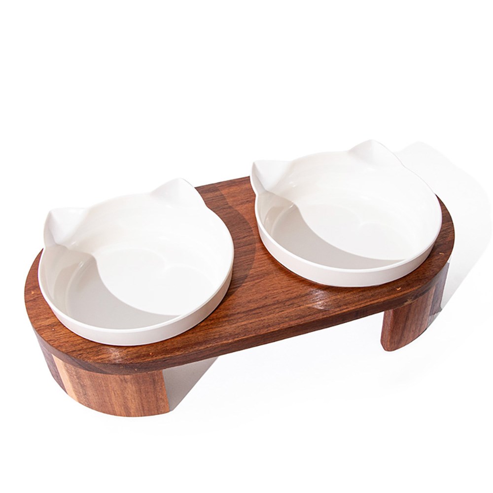 Great & Small Penrose Raised Wooden Stand & Double Cat Bowls