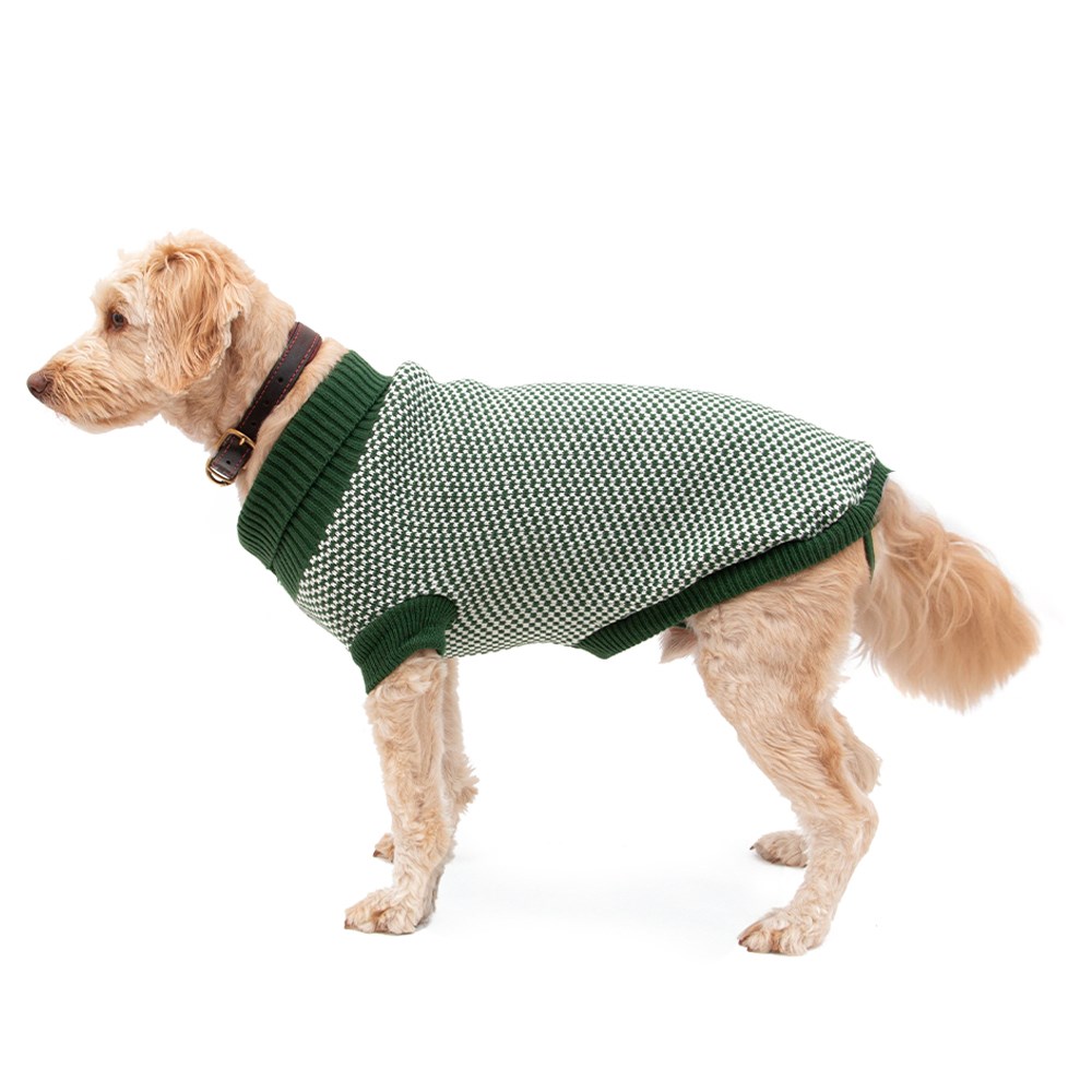 Penrose Knitted Green Checkered Dog Jumper