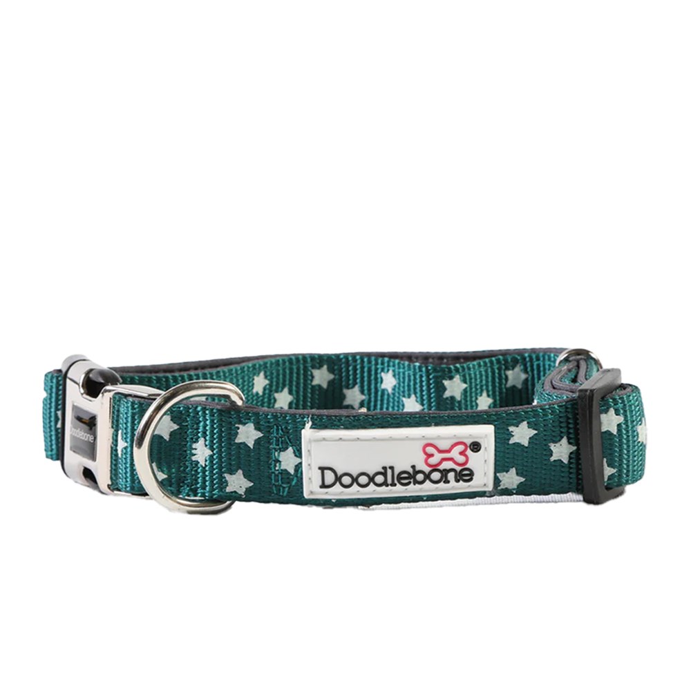 Doodlebone Padded Dog Collar Teal Star