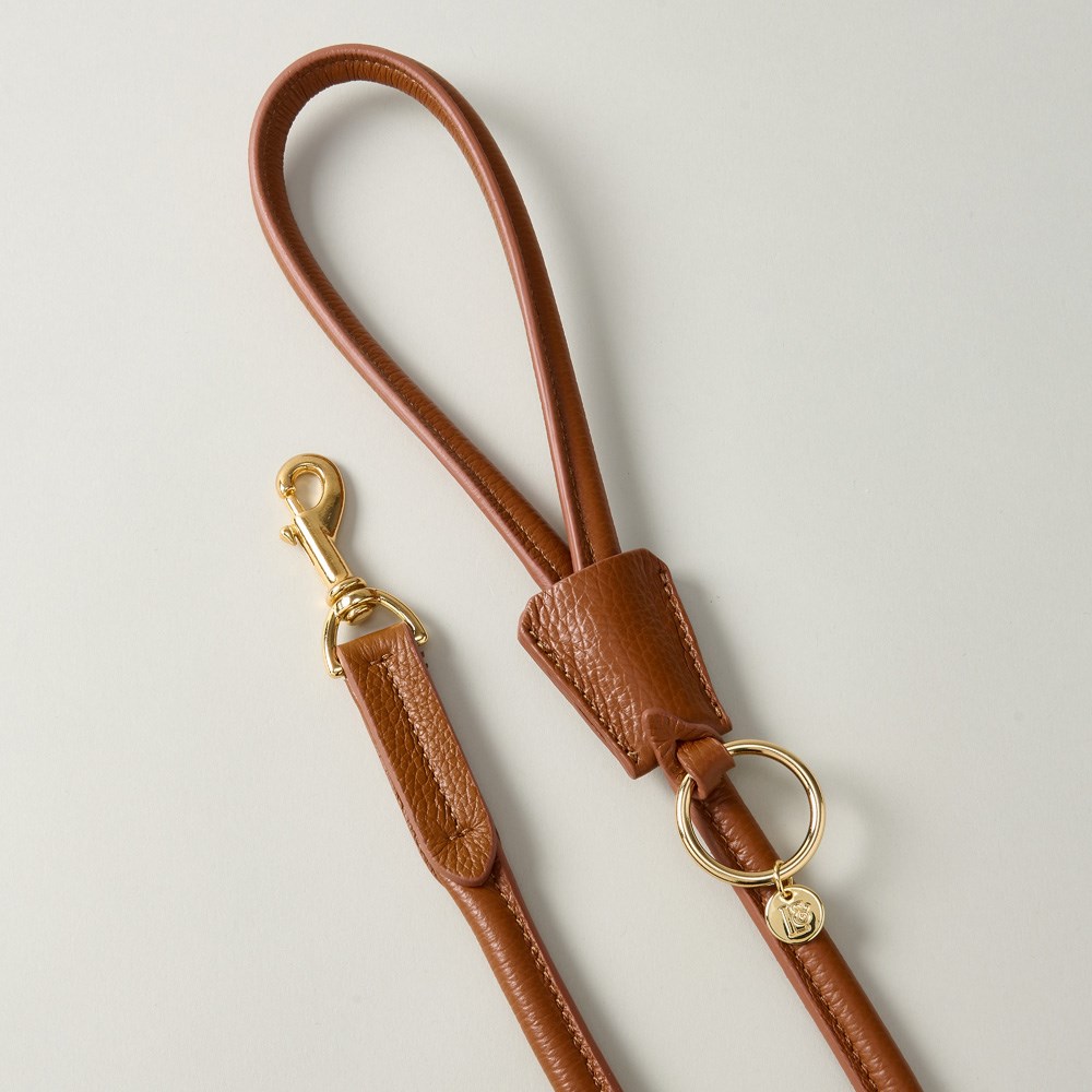 Lily & Leo Leather Rolled Dog Lead Tan