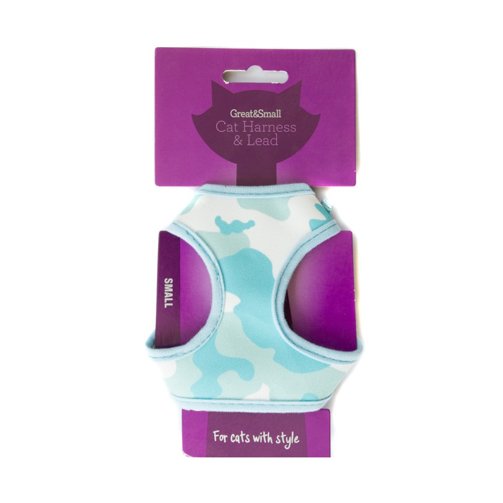 Great & Small Cat Harness Blue Camo