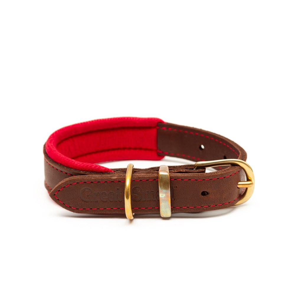 Great & Small Hawkhurst Leather Dog Collar Padded Red