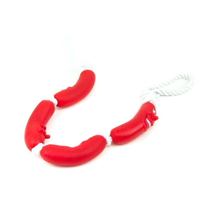Great & Small Vinyl Sausage with Rope Dog Toy