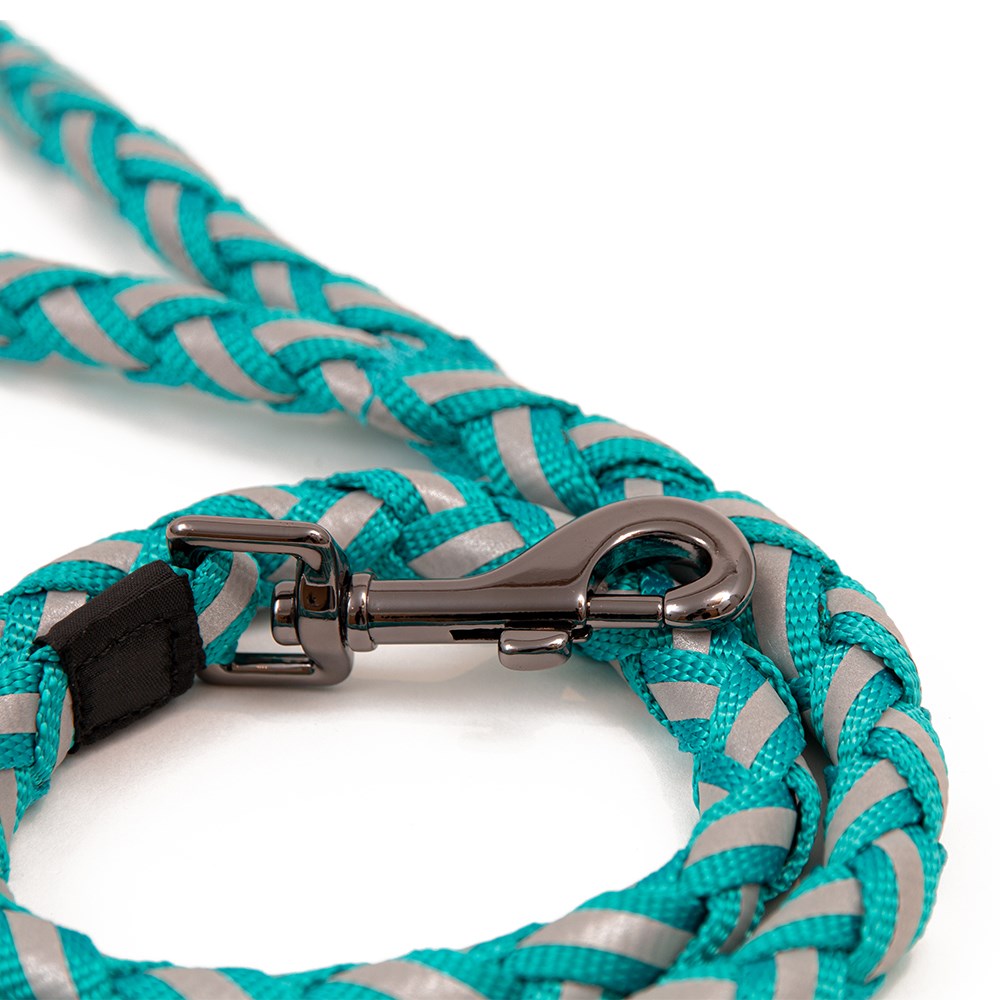 Great & Small Glow Dog Lead Plait Turquoise