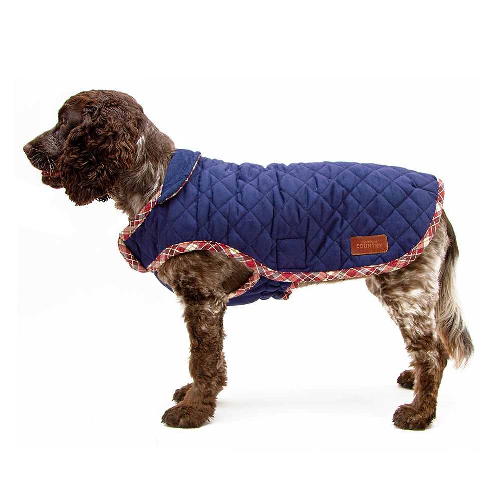Great & Small Country Quilted Dog Coat Plaid/Navy