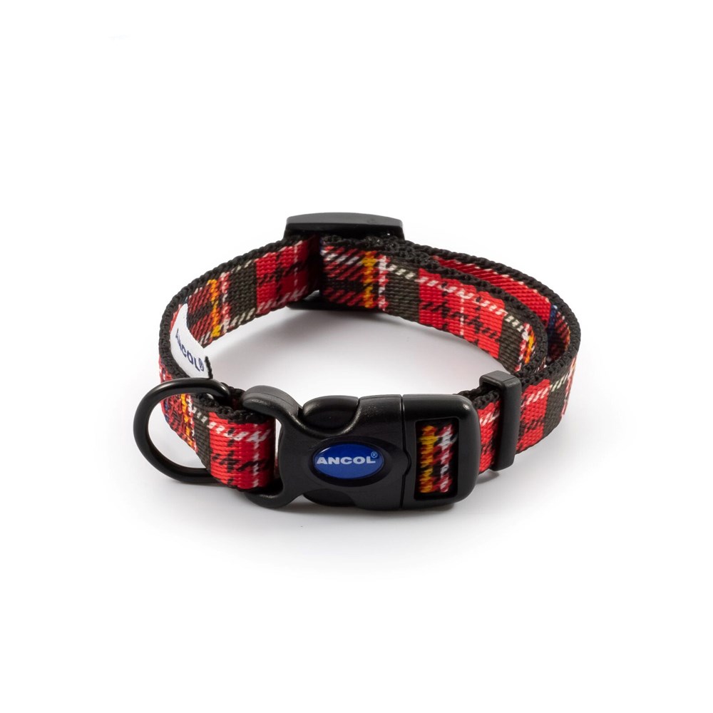 Ancol Nylon Adjustable Dog Collar Tartan Red