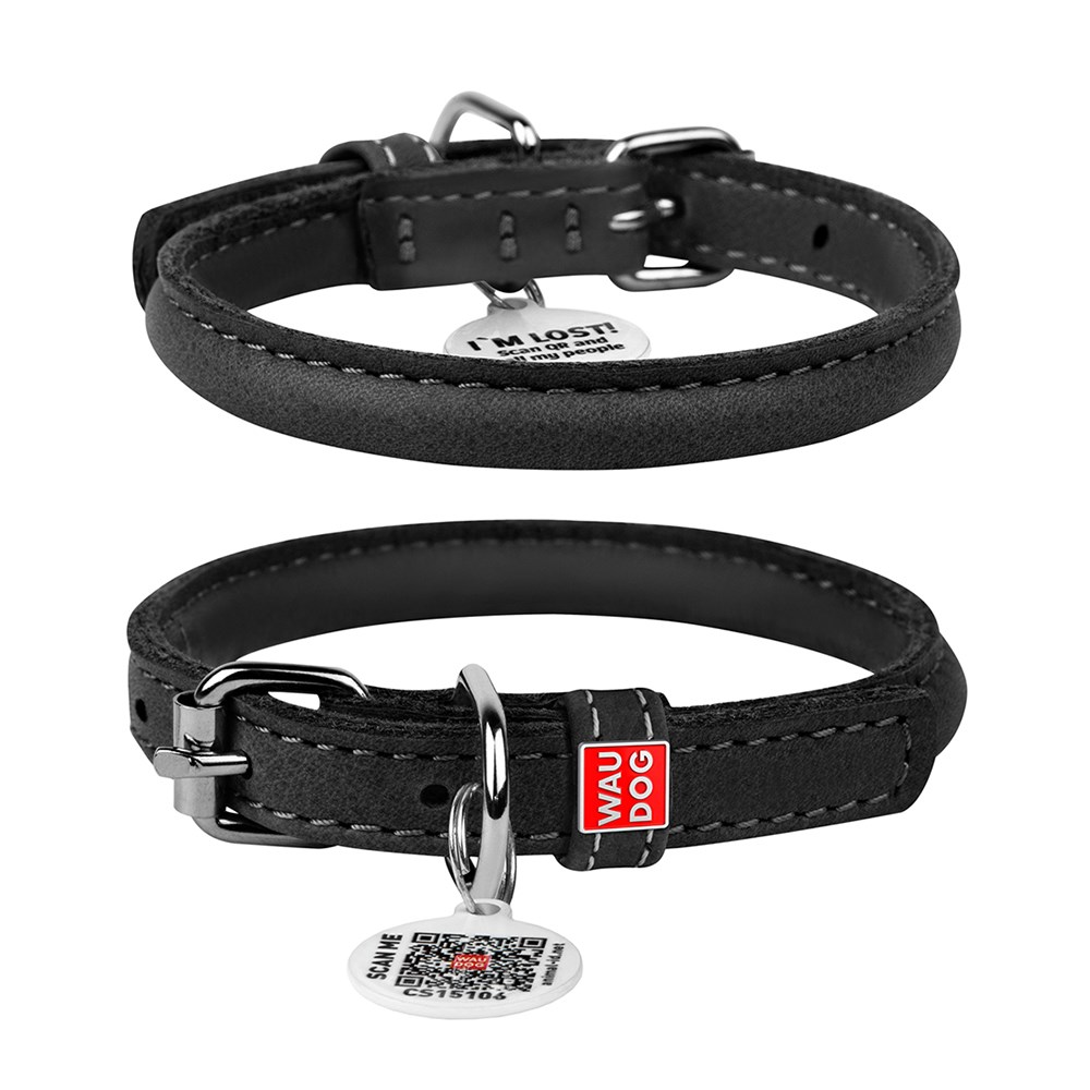 WAUDOG Leather Dog Collar Black