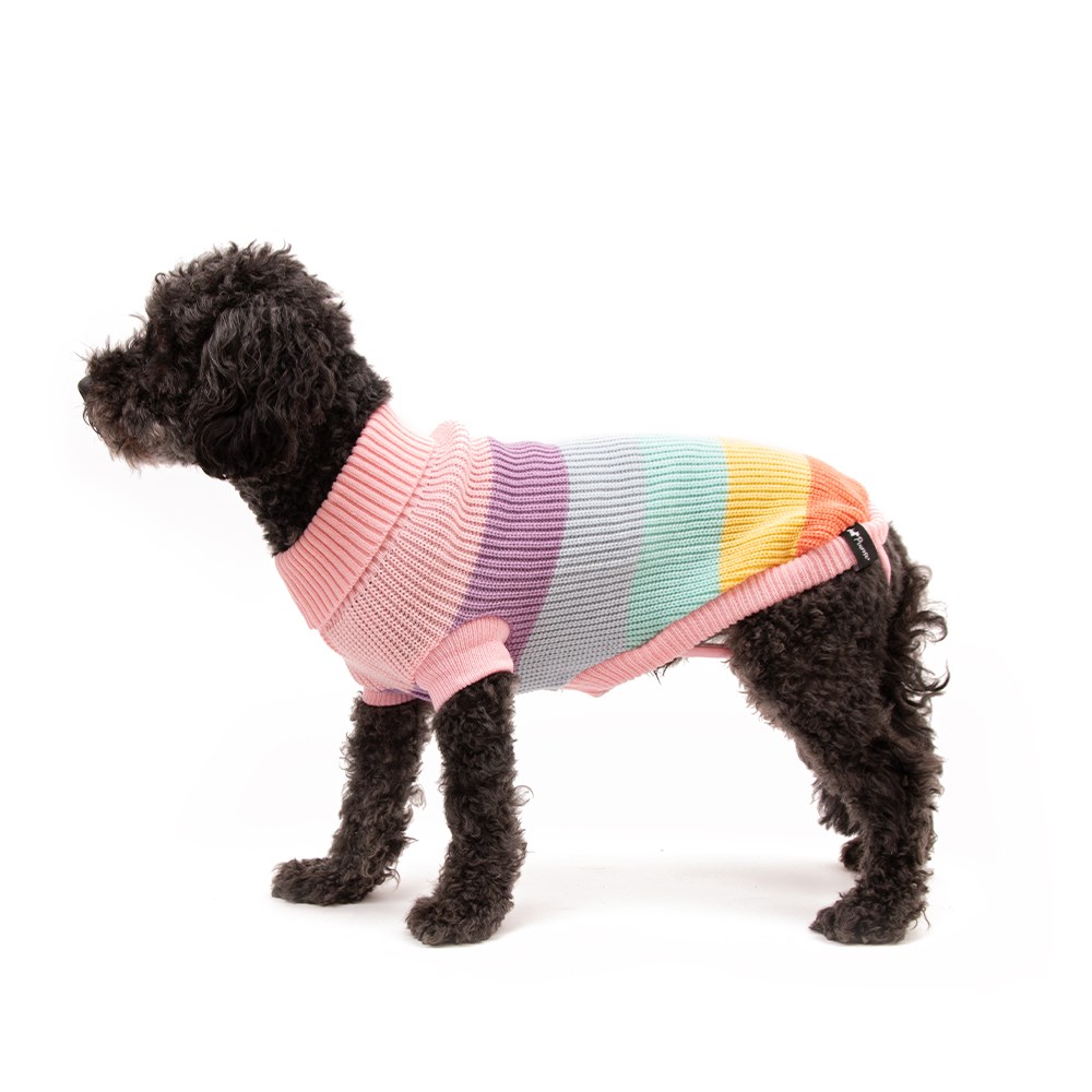 Great & Small Penrose Knitted Pastel Rainbow Dog Jumper