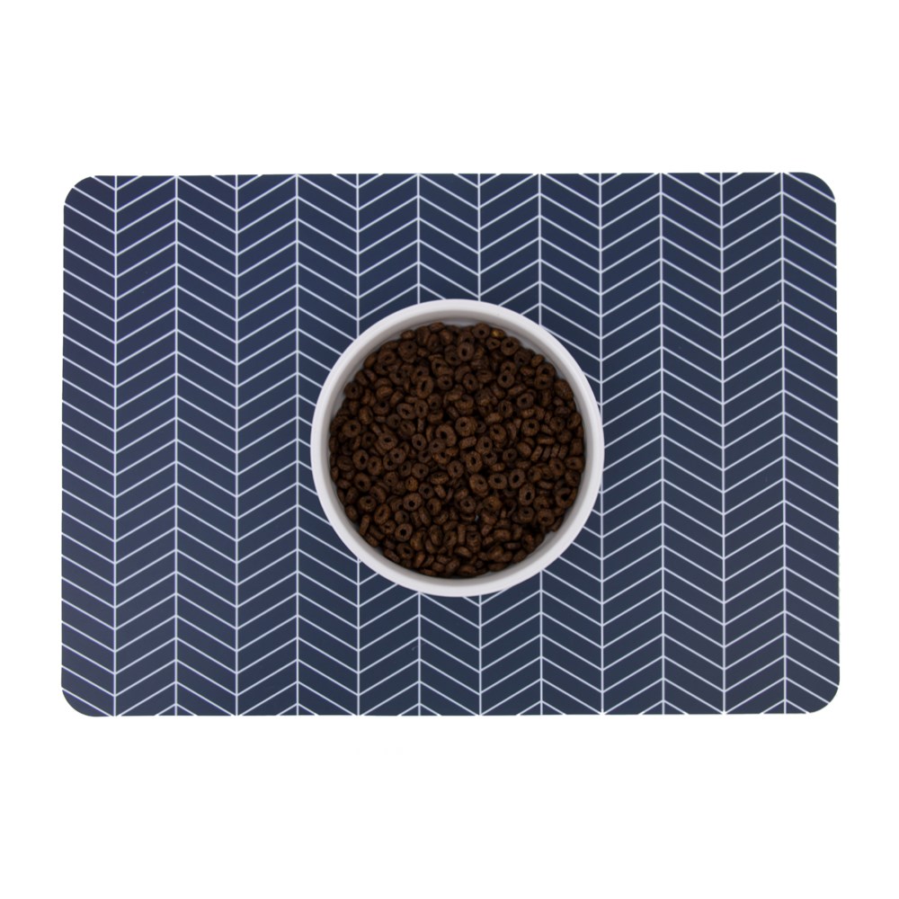Great & Small Basic Food Pet Mat Blue Zigzag