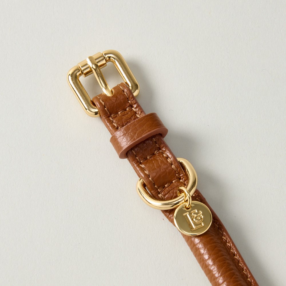 Lily & Leo Leather Rolled Dog Collar Tan