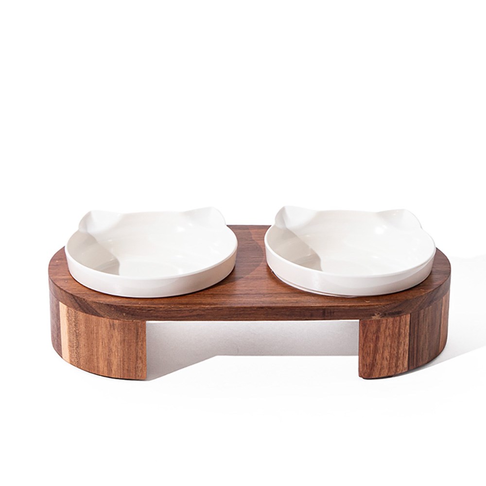 Great & Small Penrose Raised Wooden Stand & Double Cat Bowls