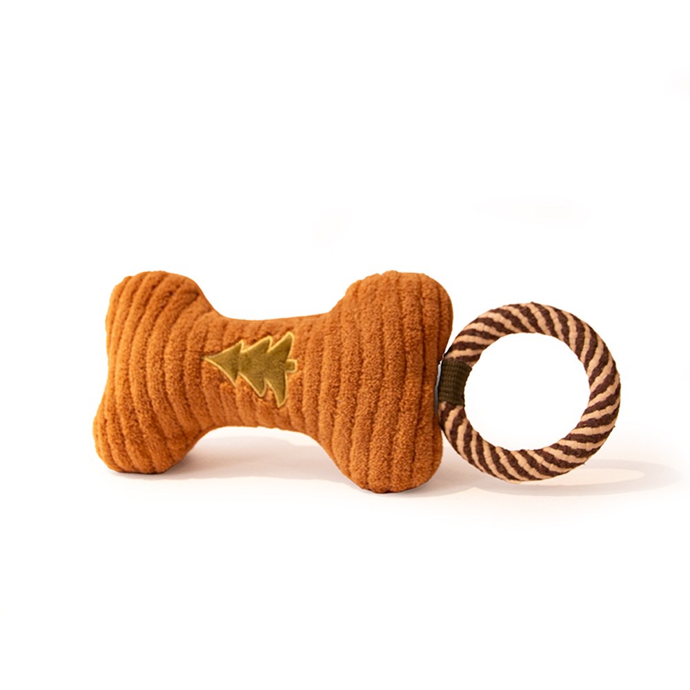 Great & Small Christmas Cuddly Bone with Rope Dog Toy