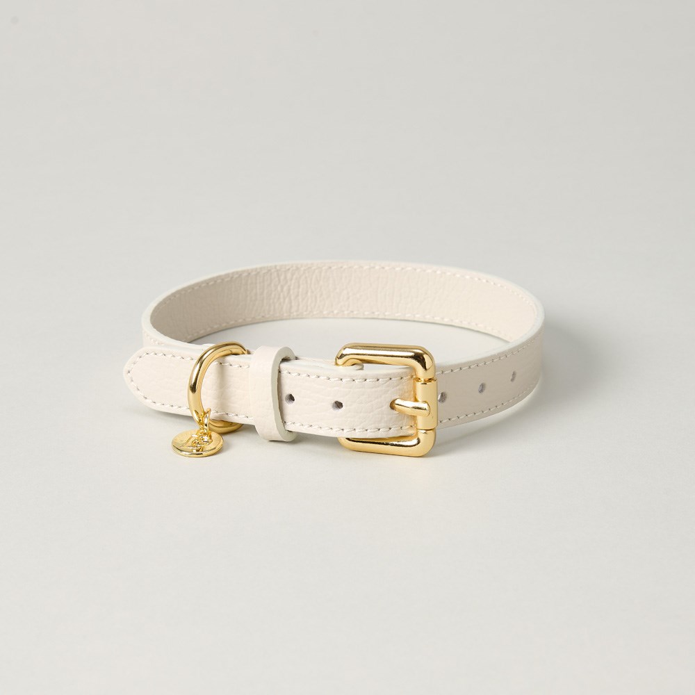 Lily & Leo Leather Flat Dog Collar Cream
