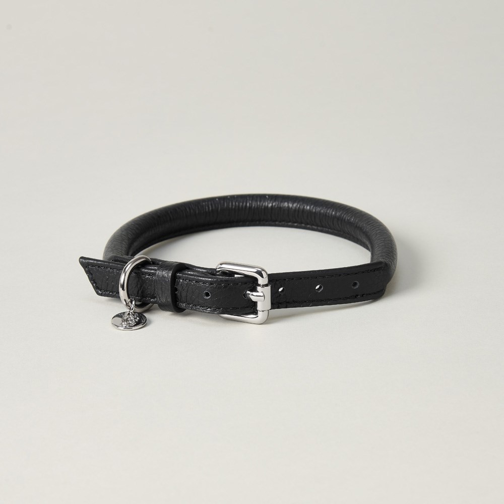 Lily & Leo Leather Rolled Dog Collar Black