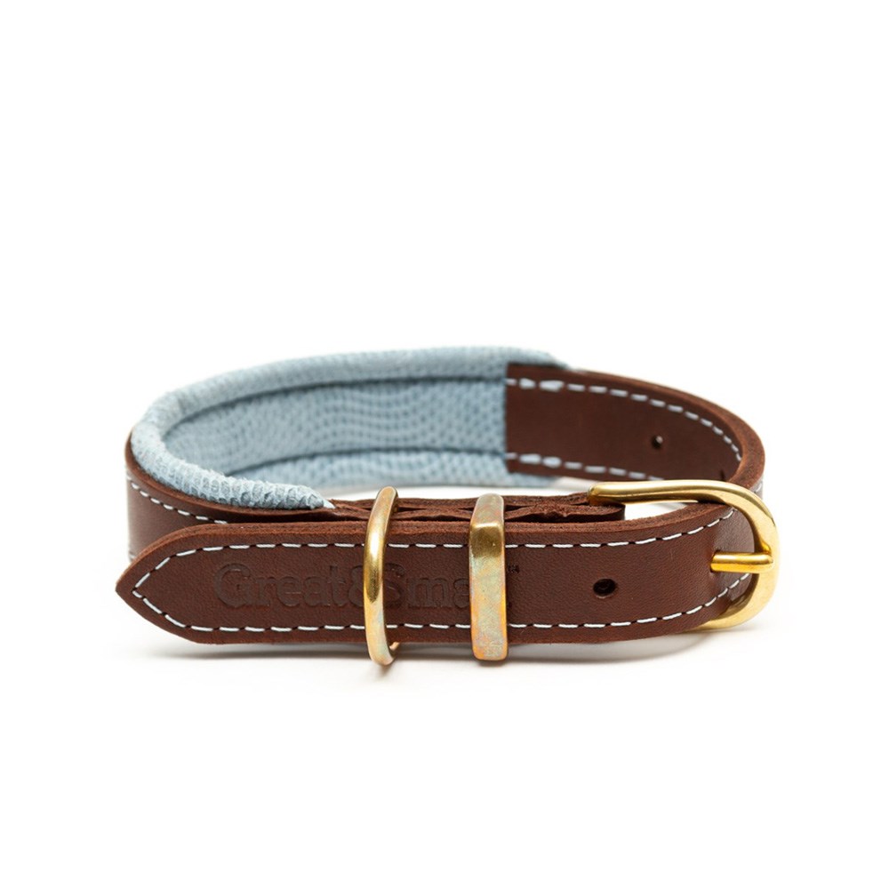 Great & Small Hawkhurst Leather Dog Collar Padded Blue