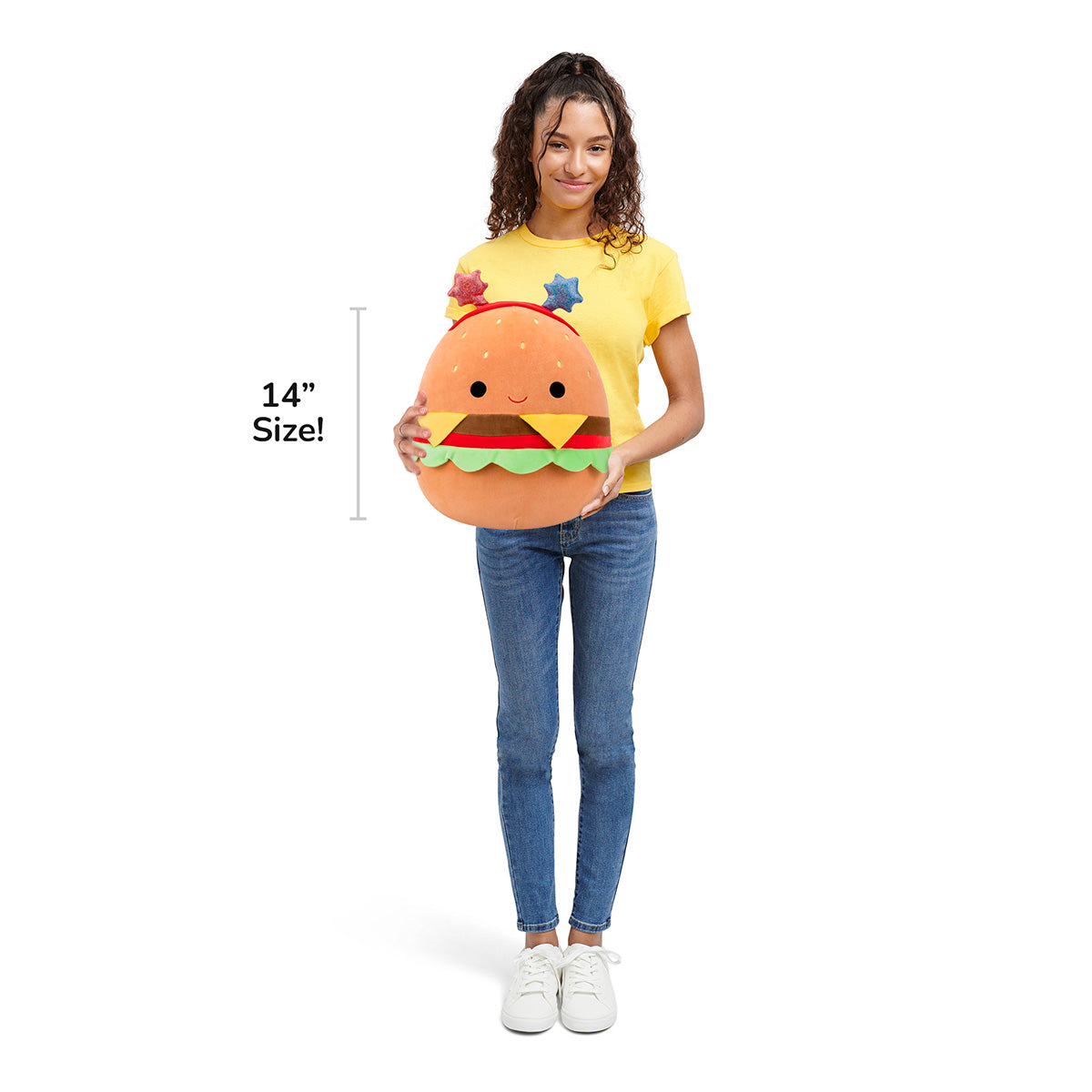 14-Inch Carl the Cheeseburger with Red and Blue Star Headband