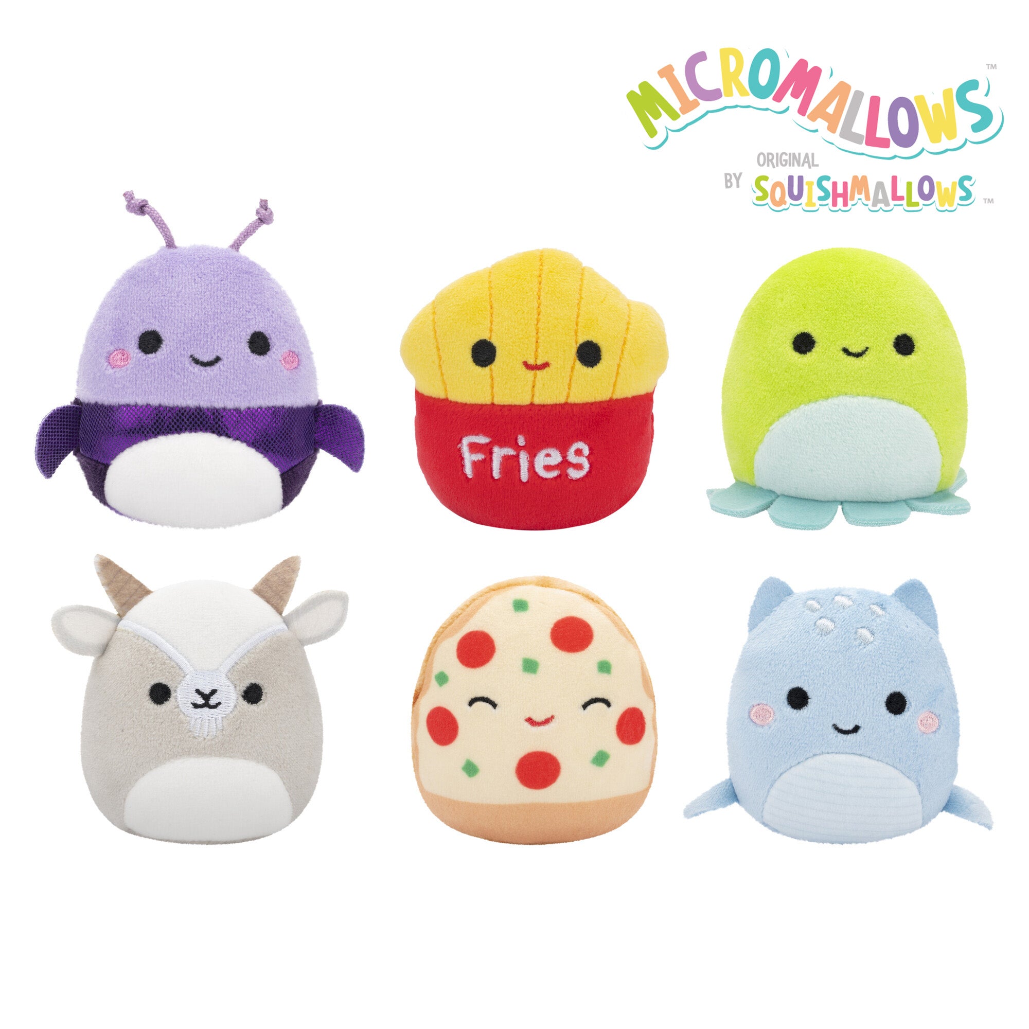 Micromallows 6-Pack – Axel Beetle Lune Loch Ness Monster. Floyd French Fries. Orphie Octopus. Pep Pizza. Walker Goat