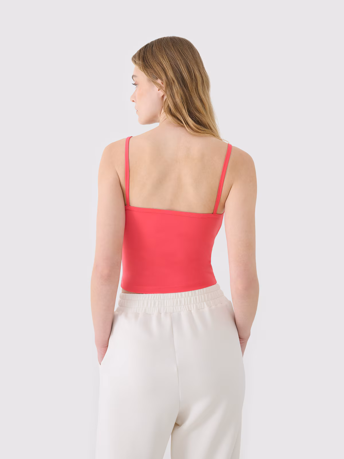 Crop-top slim damski - beżowy