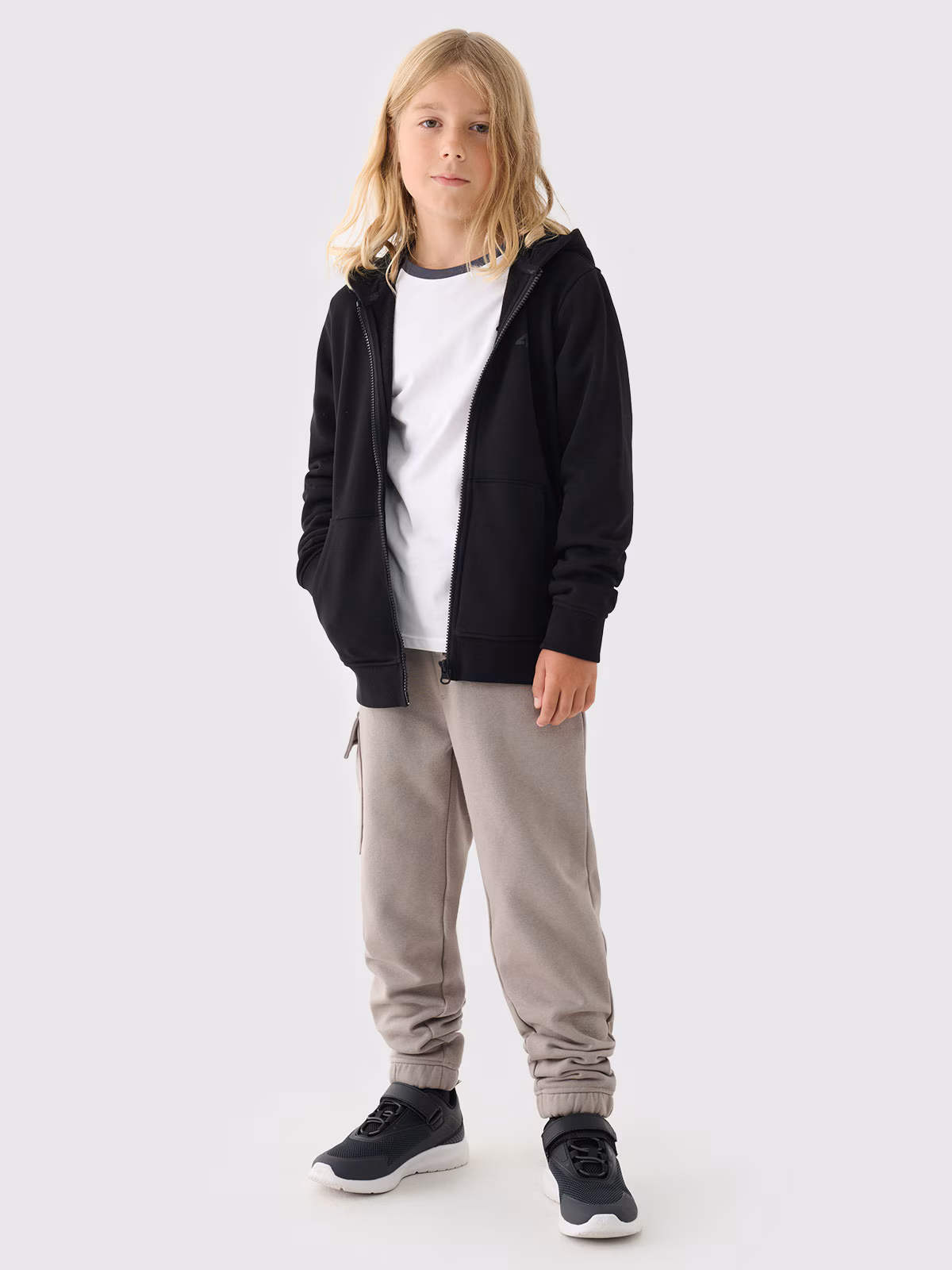 Bluza dresowa rozpinana z kapturem chłopięca - khaki