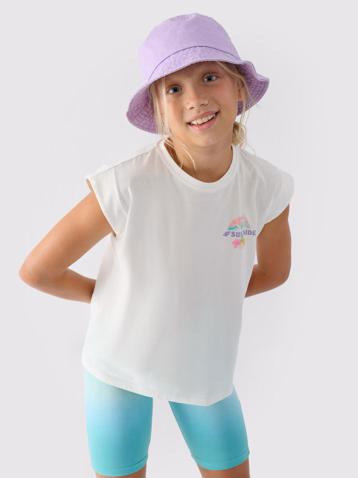 Top z nadrukiem dziewczęcy - turkusowy