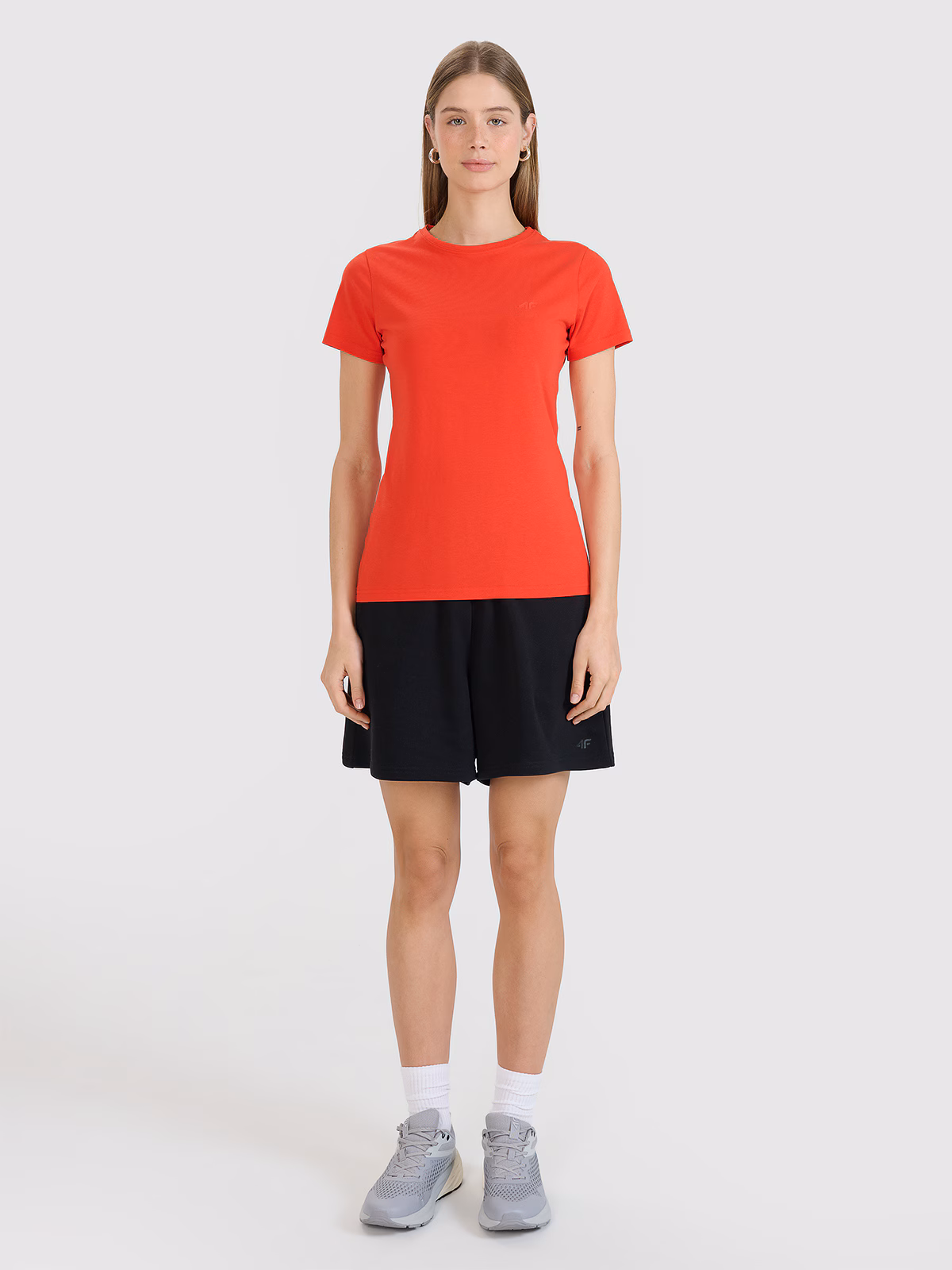 T-shirt slim gładki damski - różowy