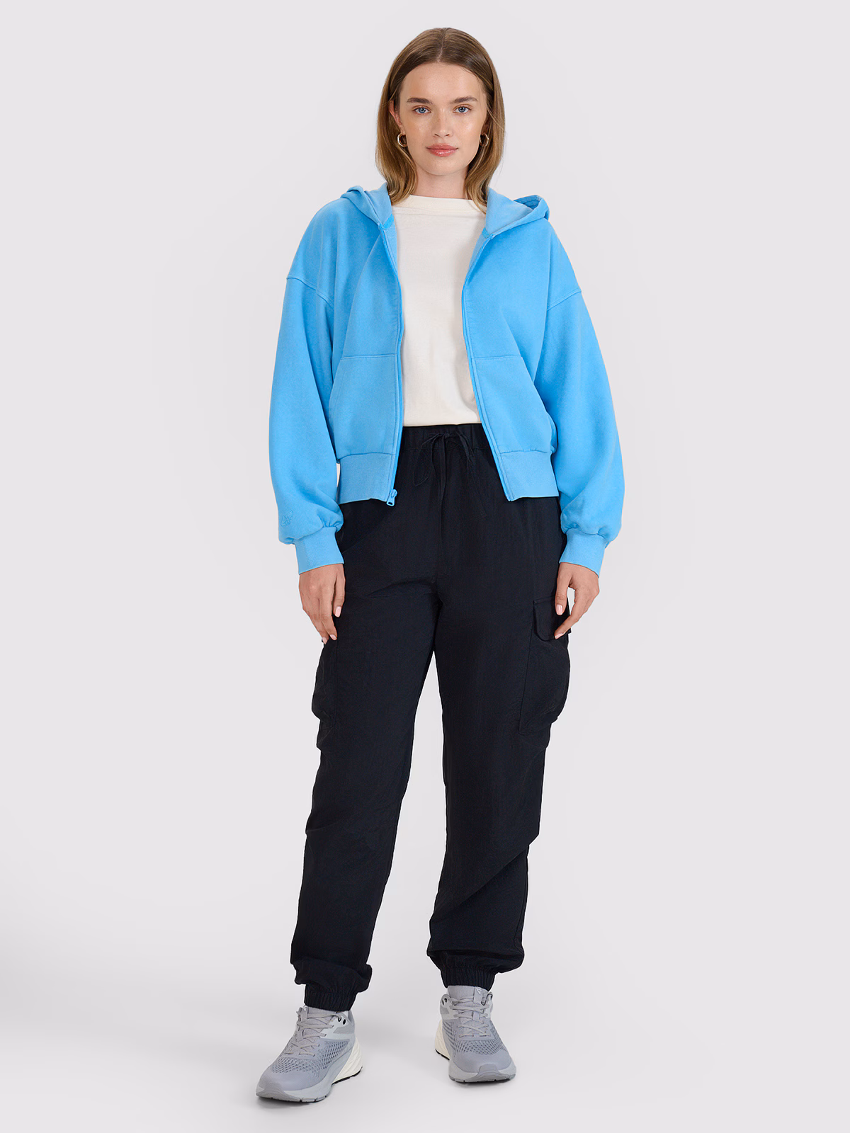 Bluza dresowa rozpinana z kapturem damska - biała