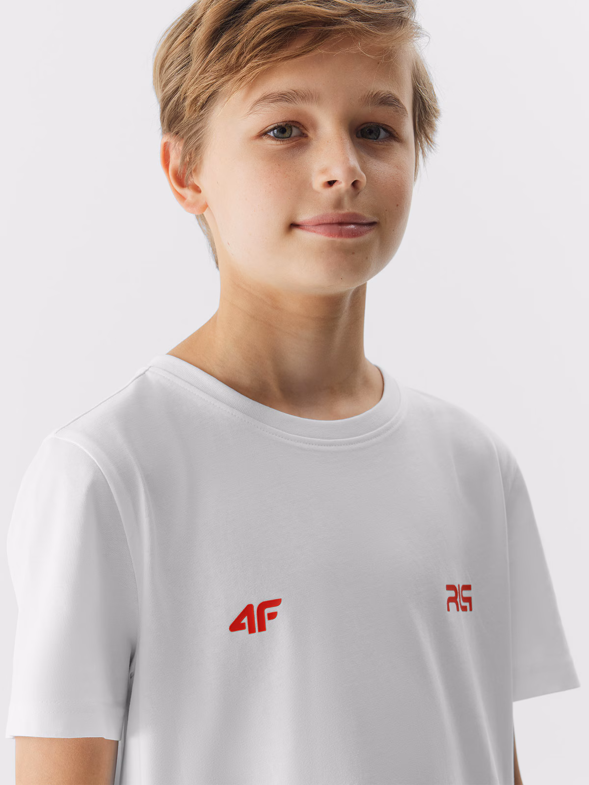 T-shirt z nadrukiem dziecięcy 4F x Robert Lewandowski - biały