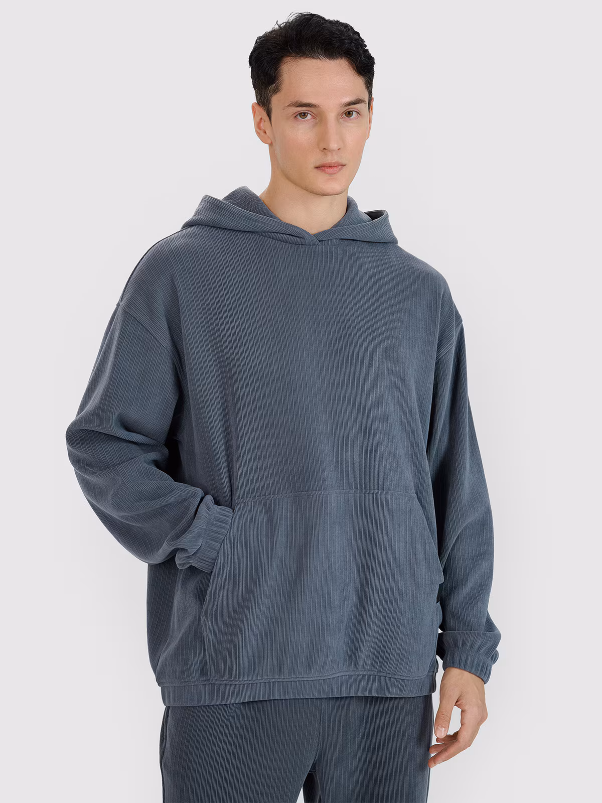 Bluza dresowa nierozpinana z kapturem męska - szara