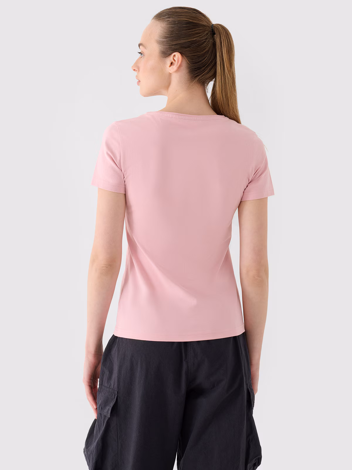 T-shirt slim z nadrukiem damski - niebieski