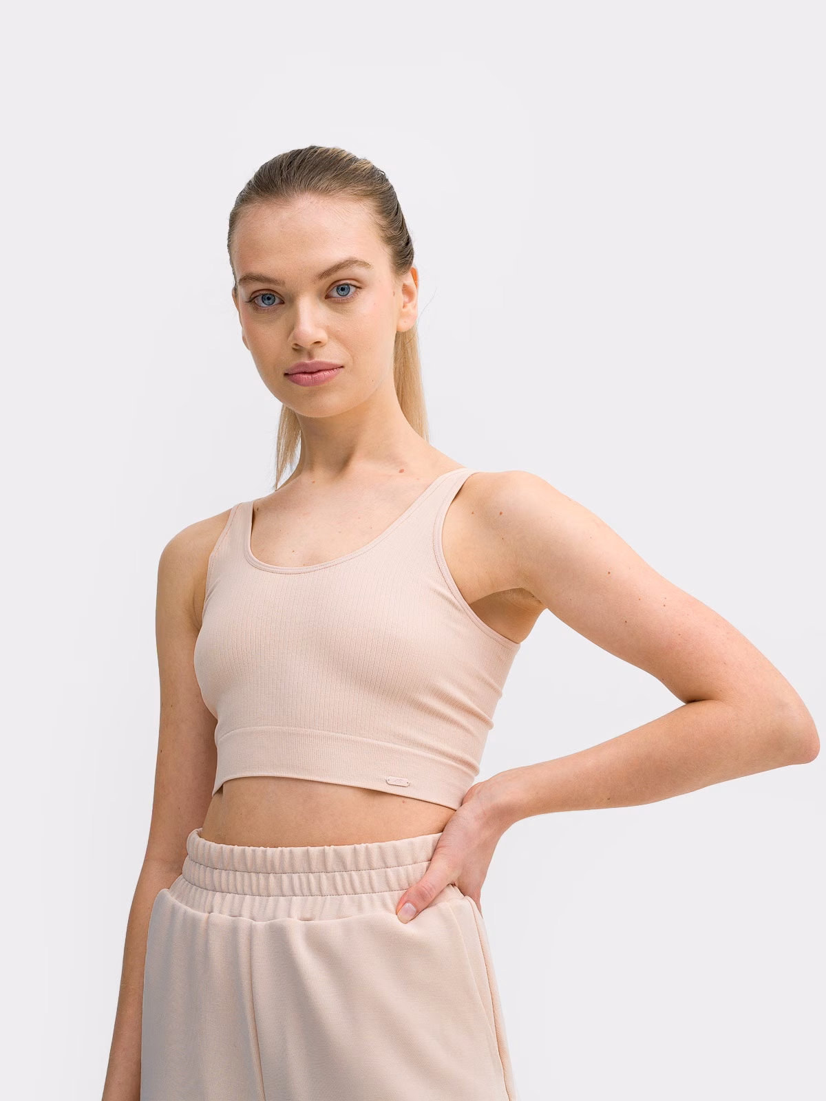 Crop-top z prążkowanej dzianiny damski