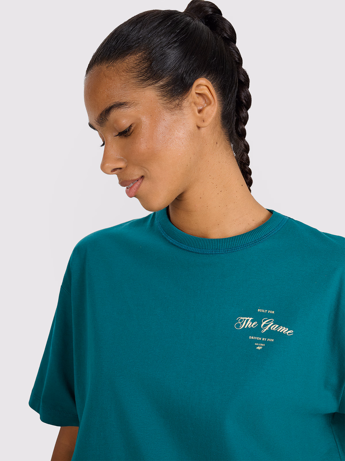 T-shirt oversize z nadrukiem damski - fioletowy