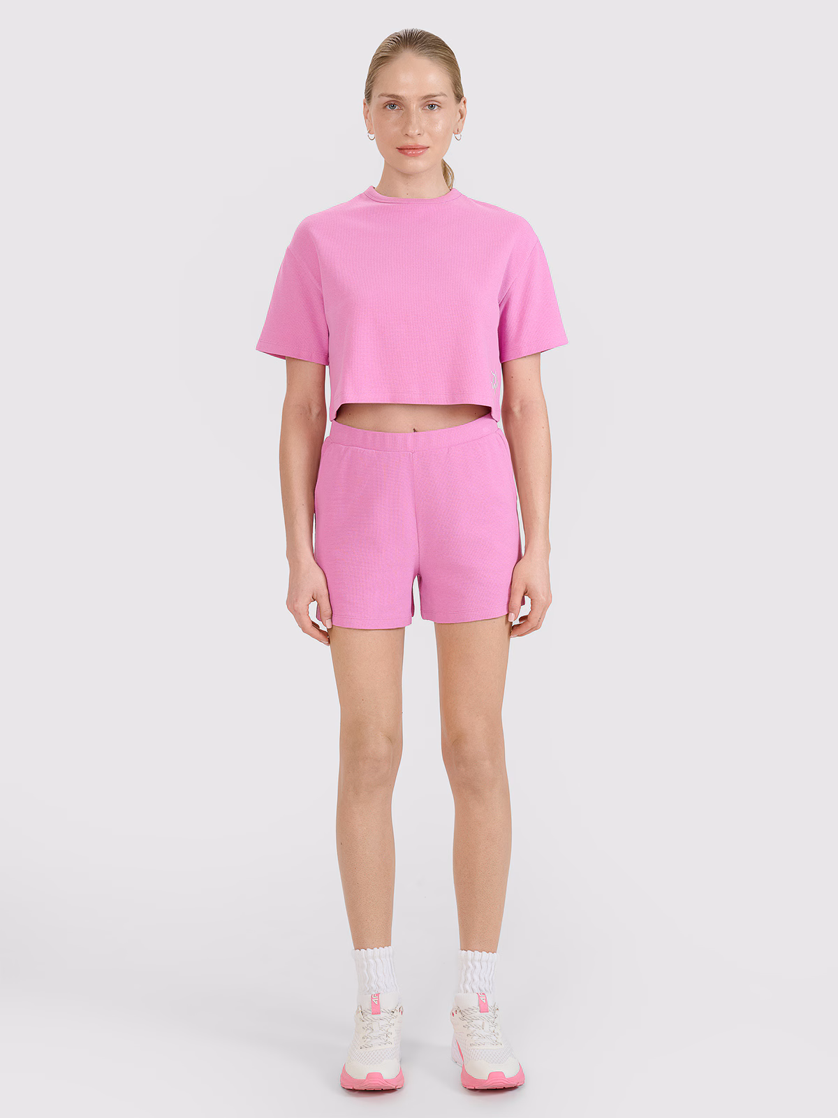 Spodenki dresowe z waflowej dzianiny damskie - białe