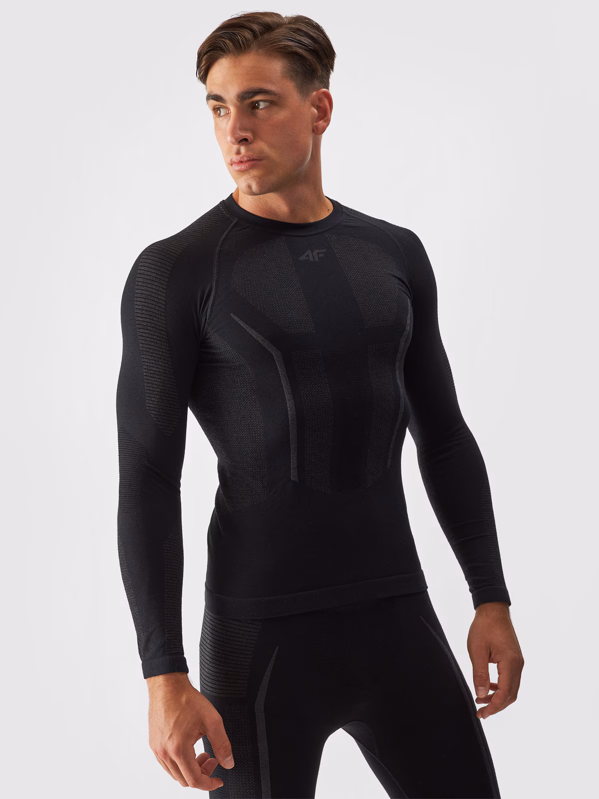 Bielizna termoaktywna bezszwowa z wełną Merino (góra) męska - czarna