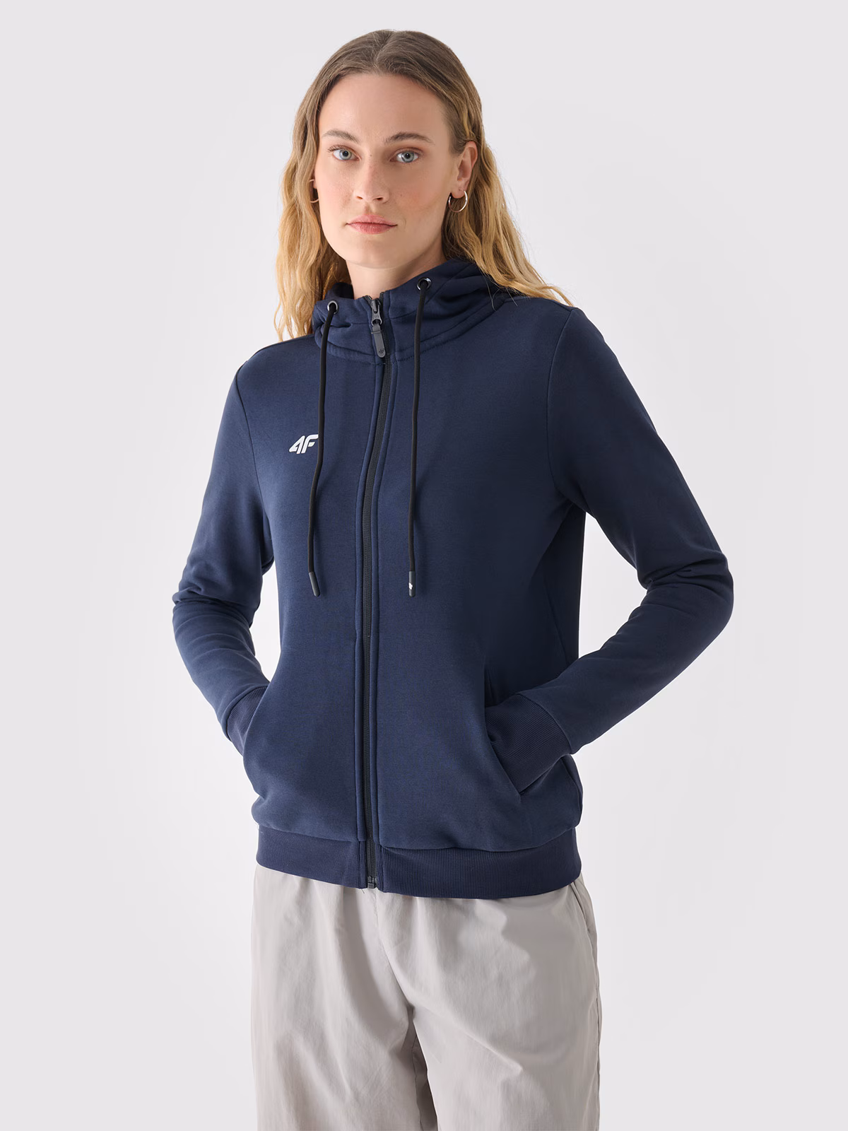 Bluza dresowa rozpinana z kapturem damska - granatowa