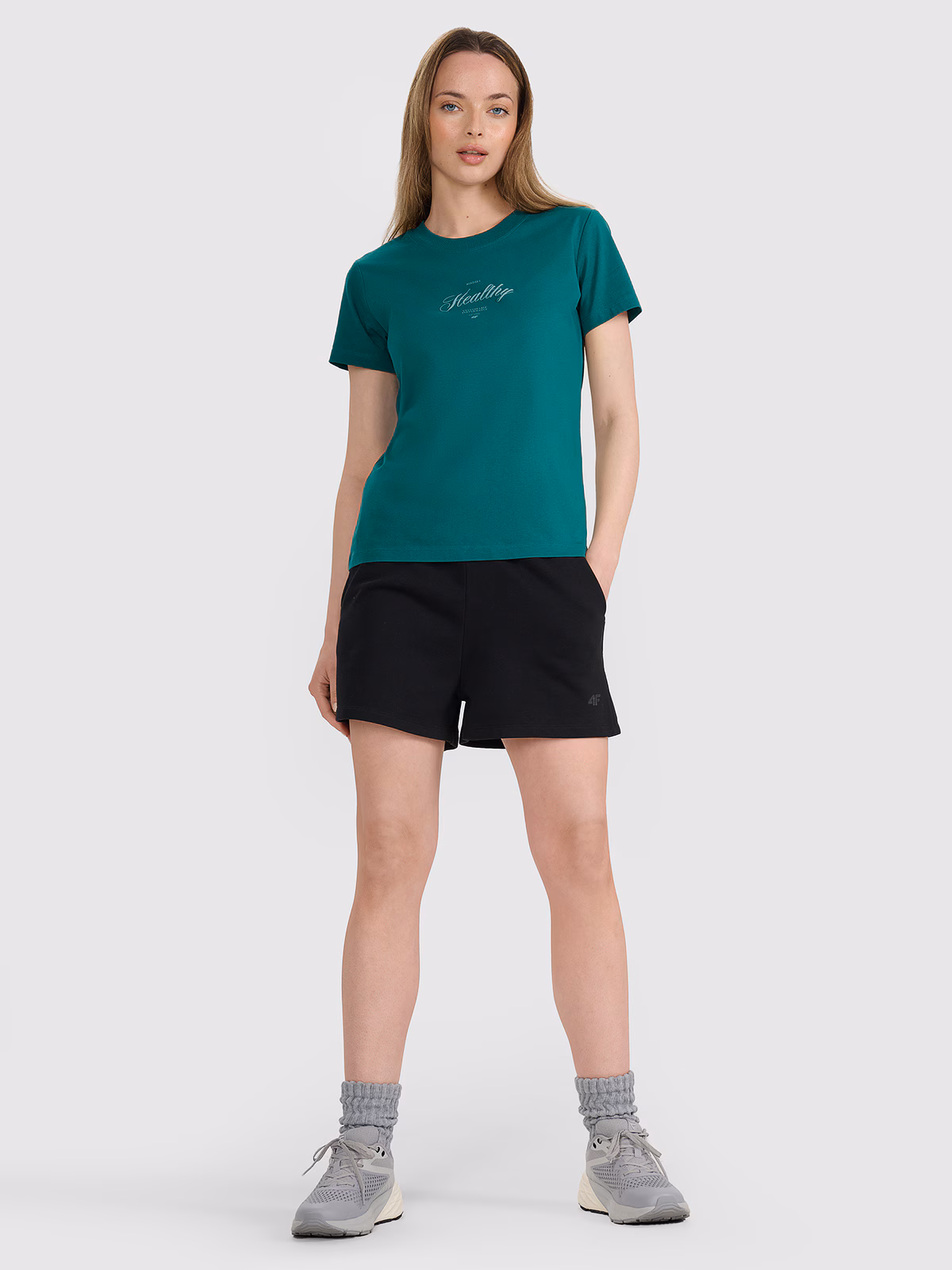 T-shirt regular z nadrukiem damski - biały