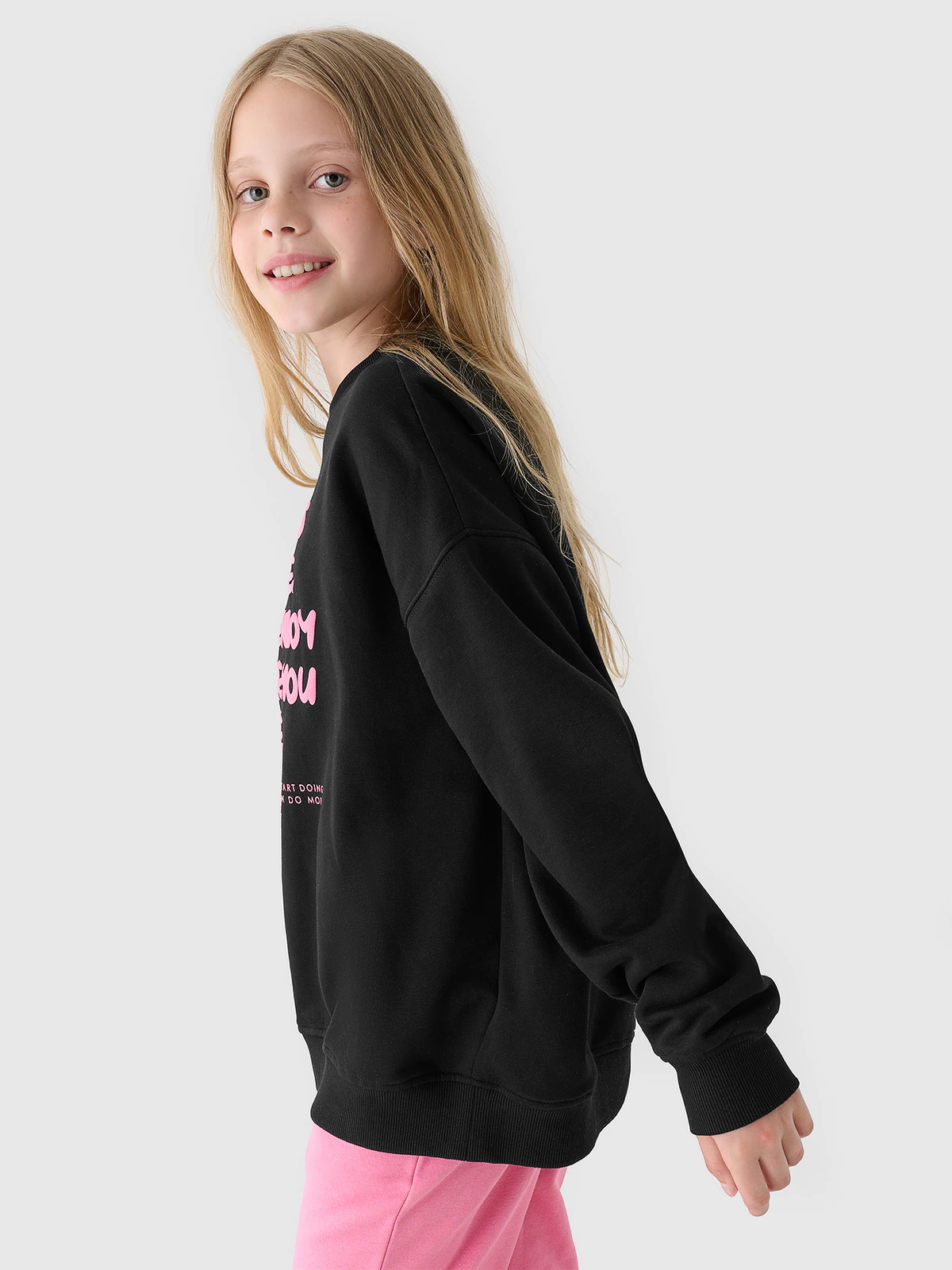 Bluza dresowa nierozpinana bez kaptura dziewczęca - turkusowa