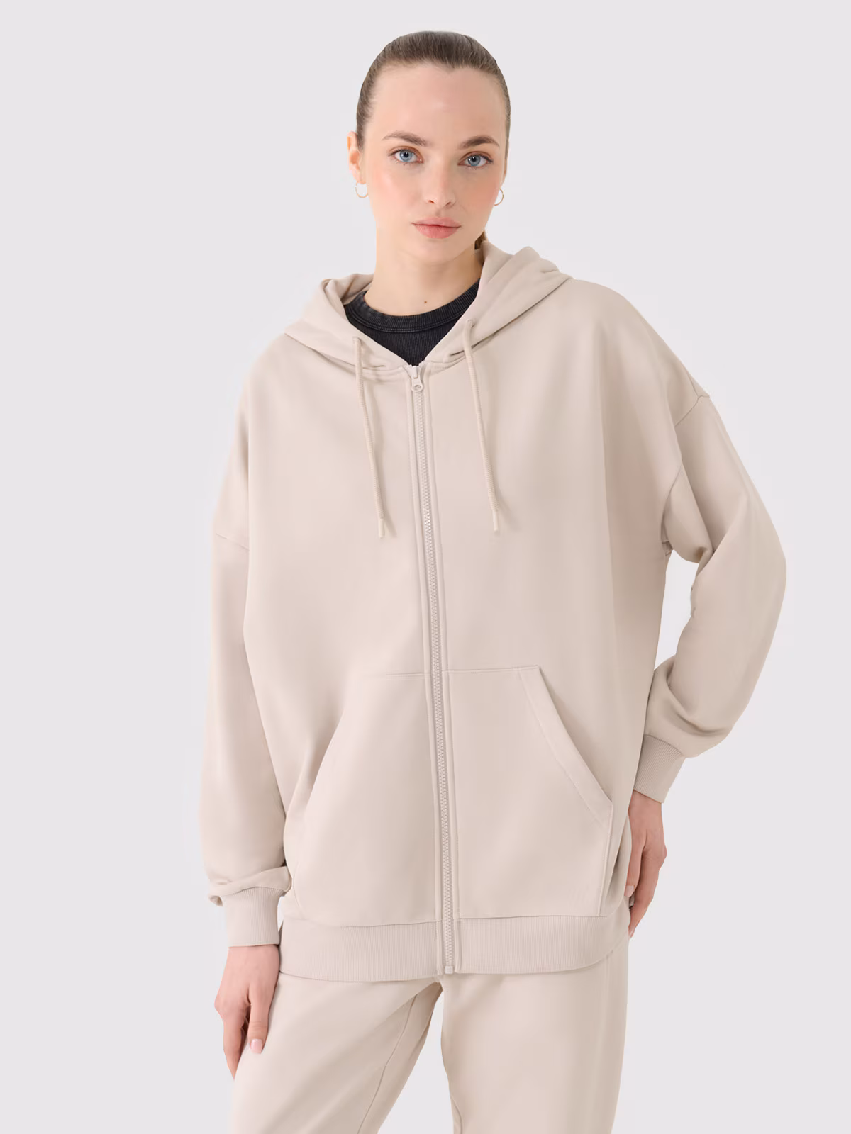 Bluza dresowa rozpinana z kapturem damska - czarna