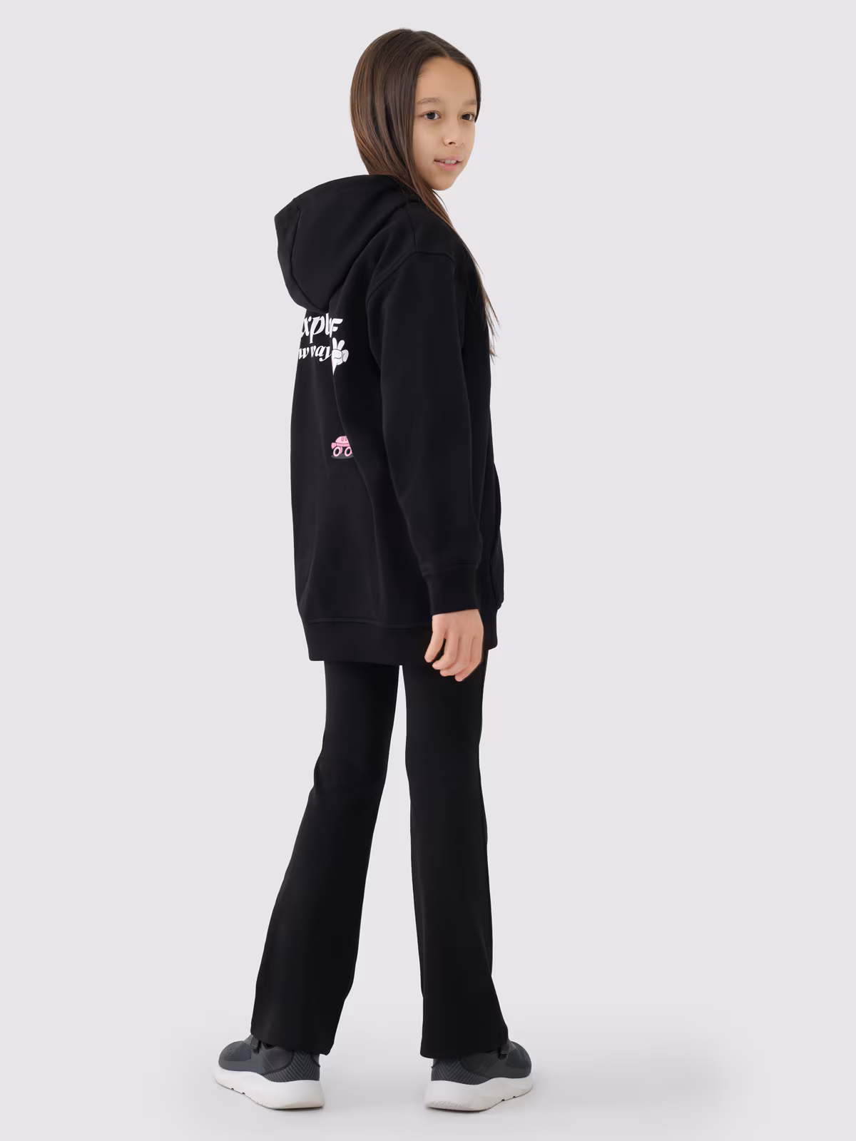 Bluza dresowa rozpinana z kapturem dziewczęca - czarna
