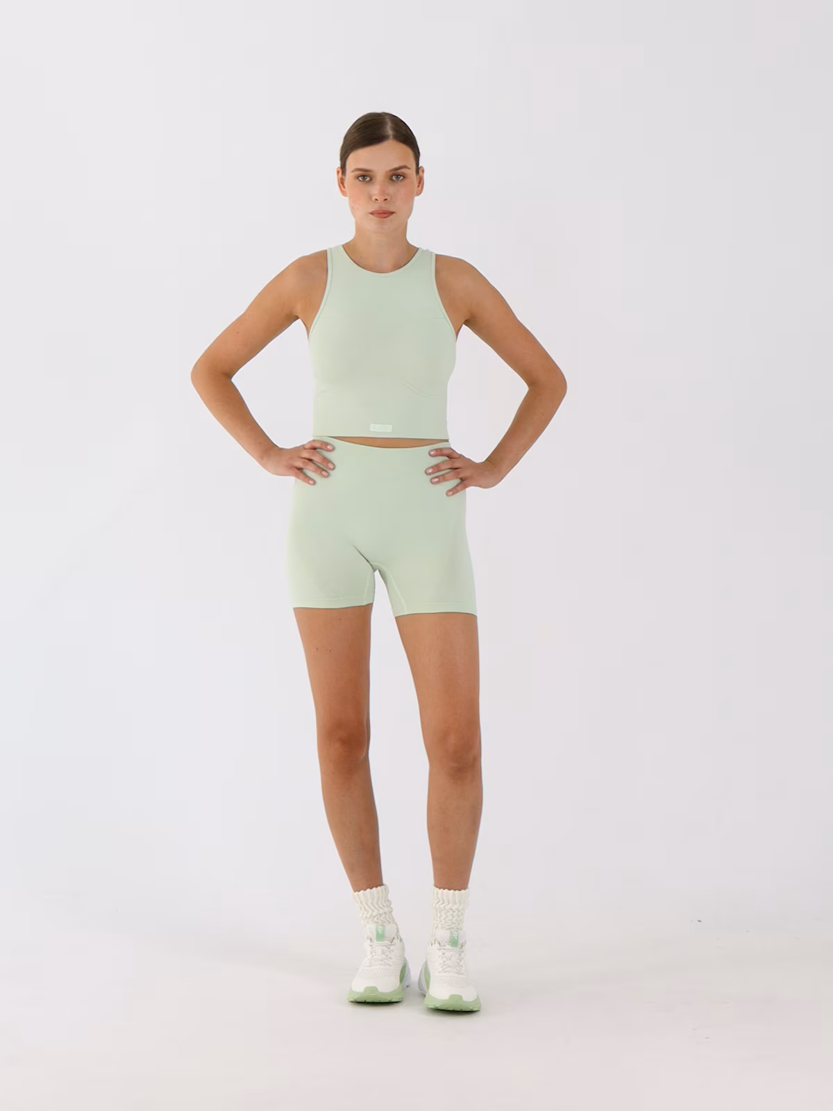 Legginsy krótkie treningowe damskie - turkusowe