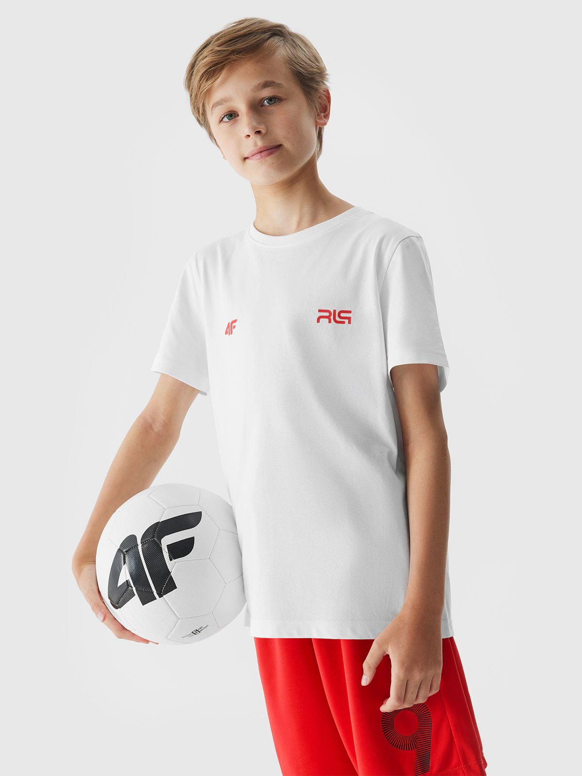 T-shirt z nadrukiem dziecięcy 4F x Robert Lewandowski - biały