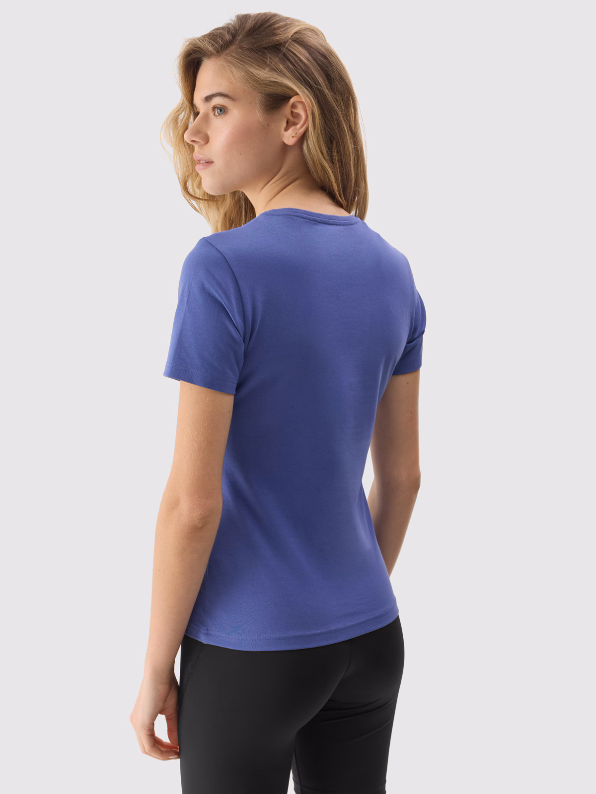 T-shirt gładki z bawełną organiczną damski - granatowy