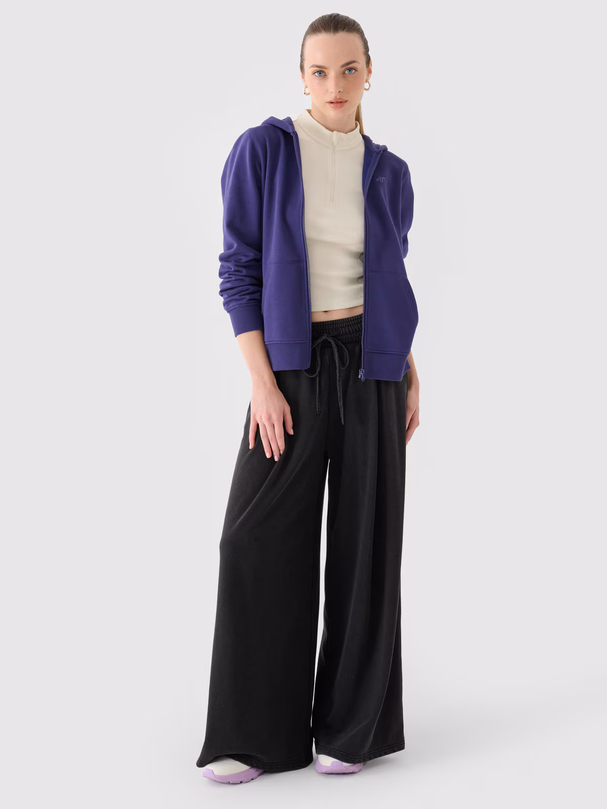 Bluza dresowa rozpinana z kapturem damska - granatowa