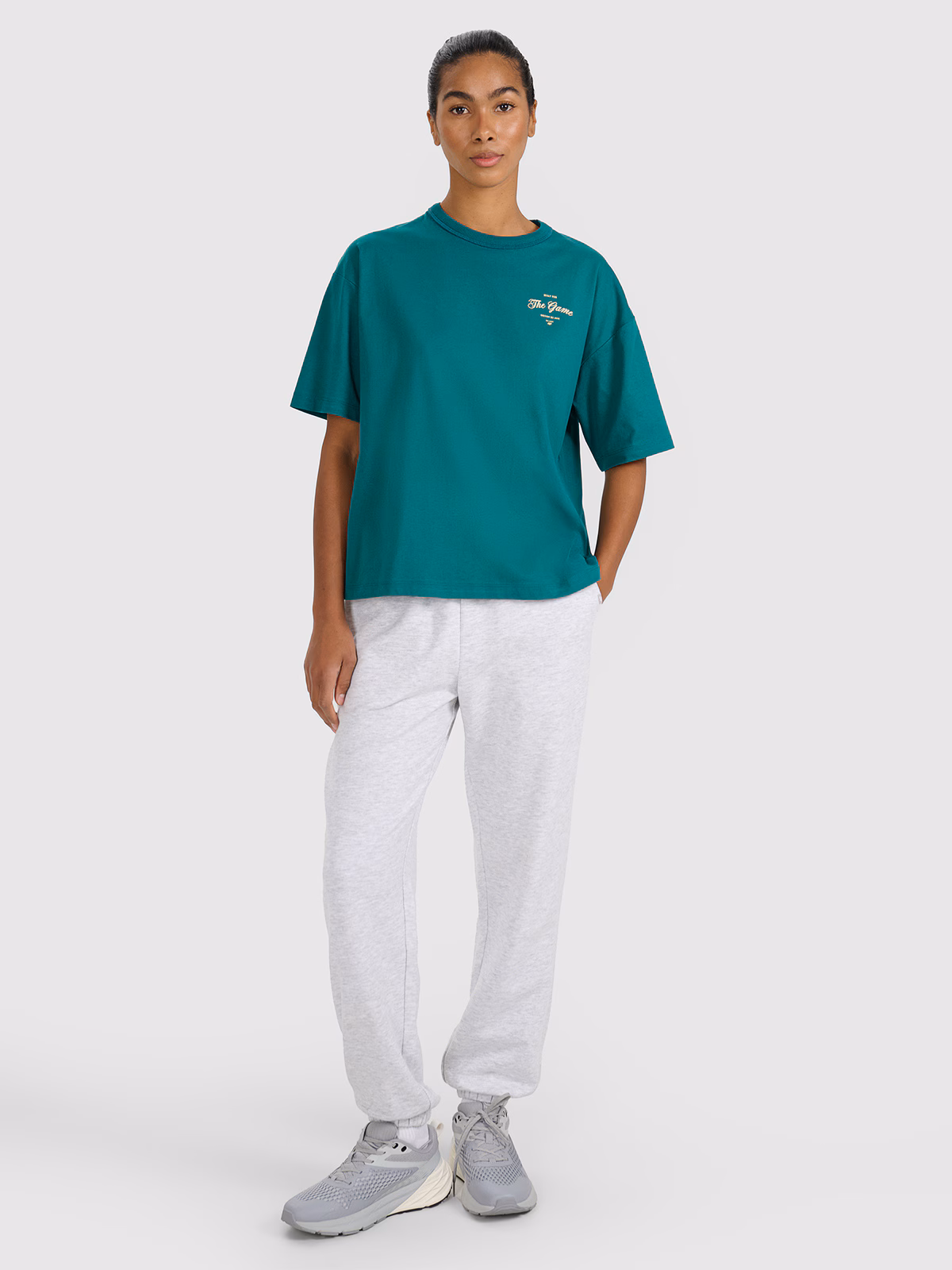 T-shirt oversize z nadrukiem damski - fioletowy