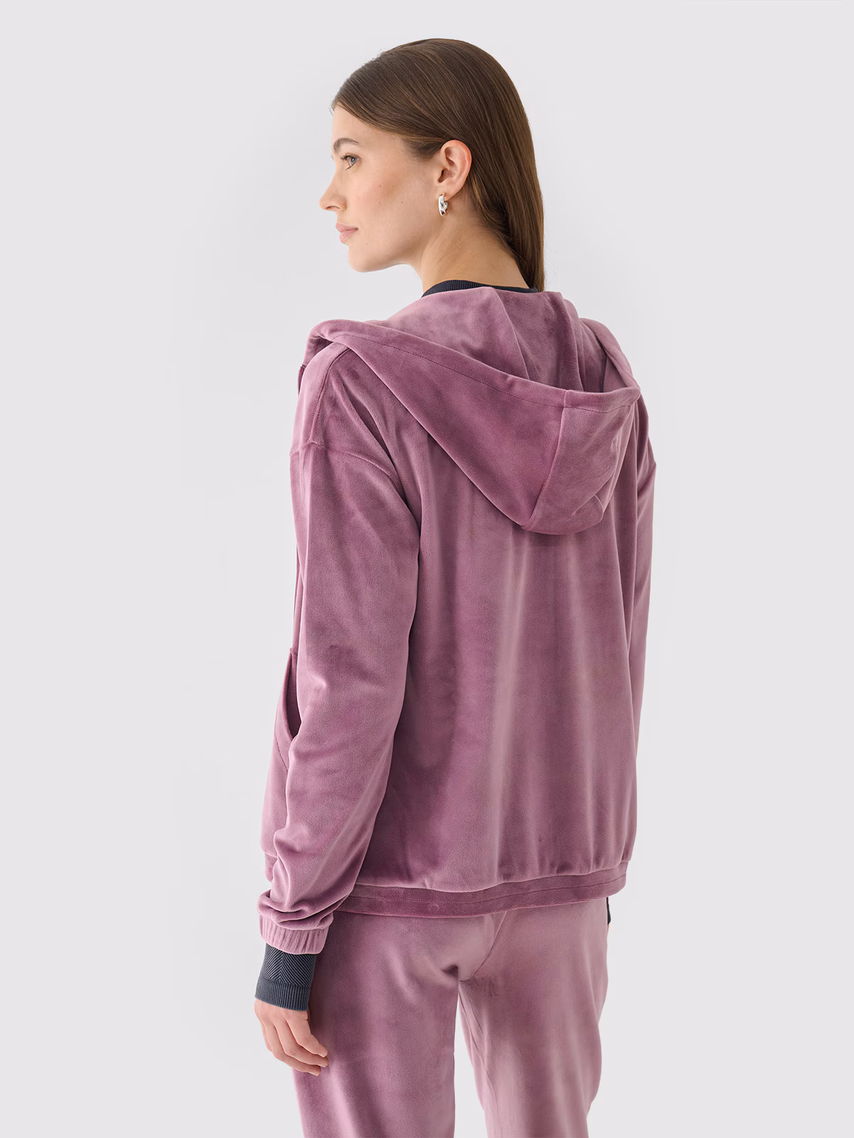 Bluza dresowa z weluru rozpinana z kapturem damska - granatowa