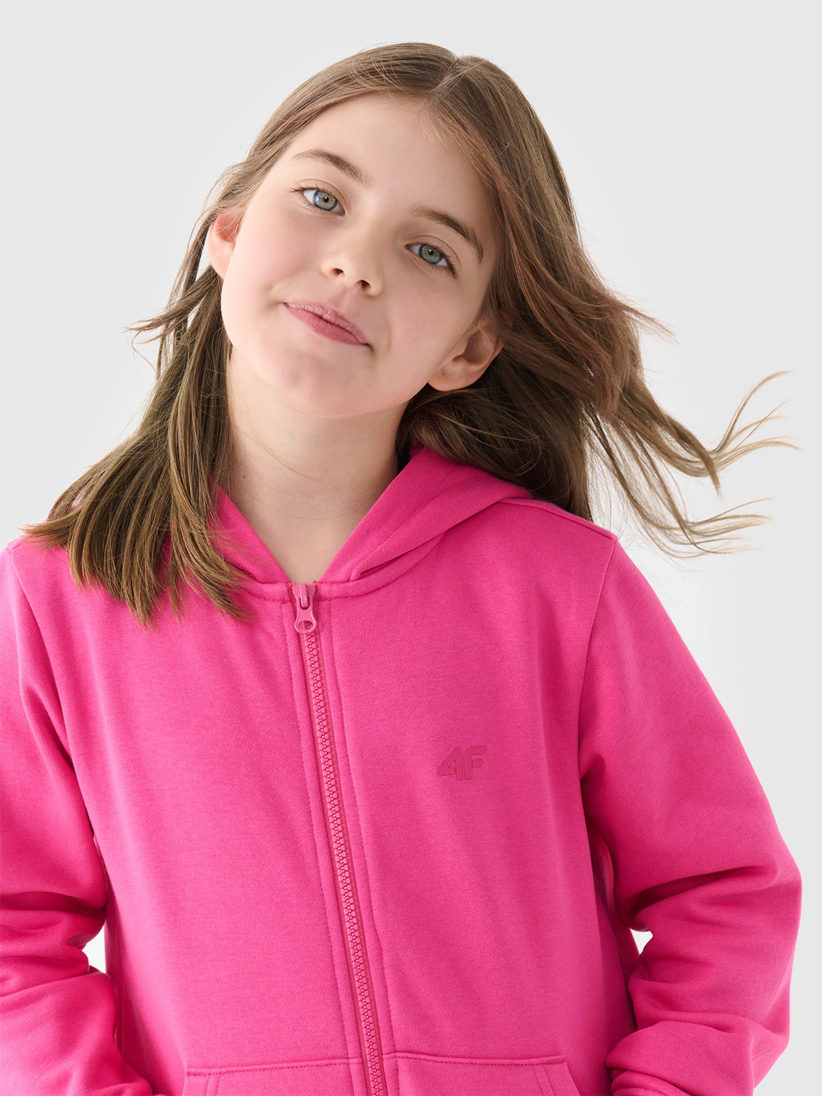 Bluza dresowa rozpinana z kapturem dziewczęca - pudrowy róż