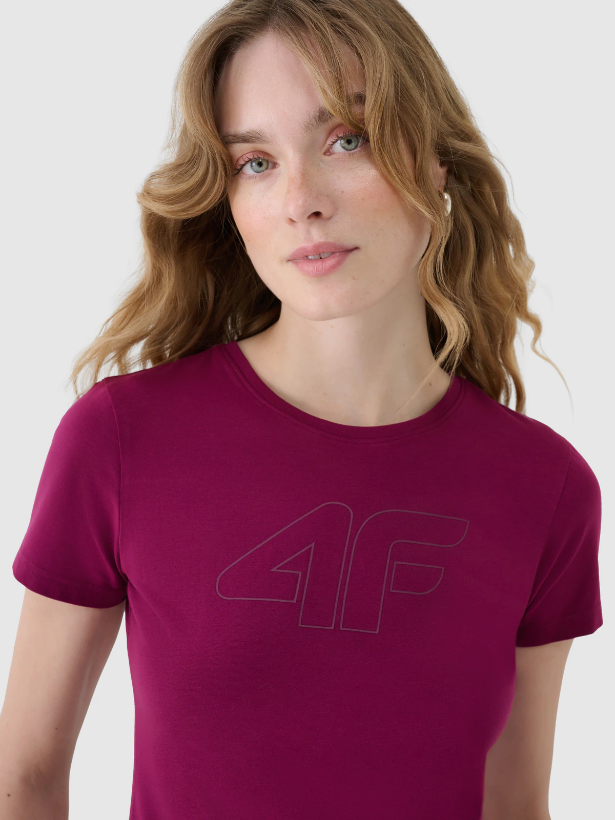 T-shirt slim z nadrukiem damski - fioletowy