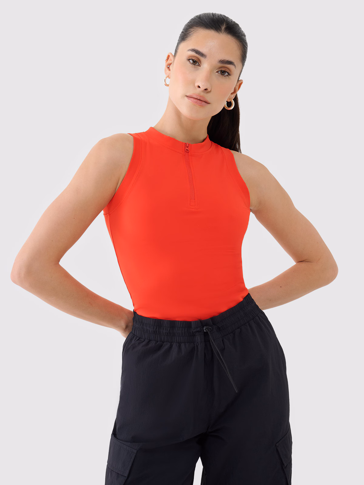 Crop-top slim damski - czarny
