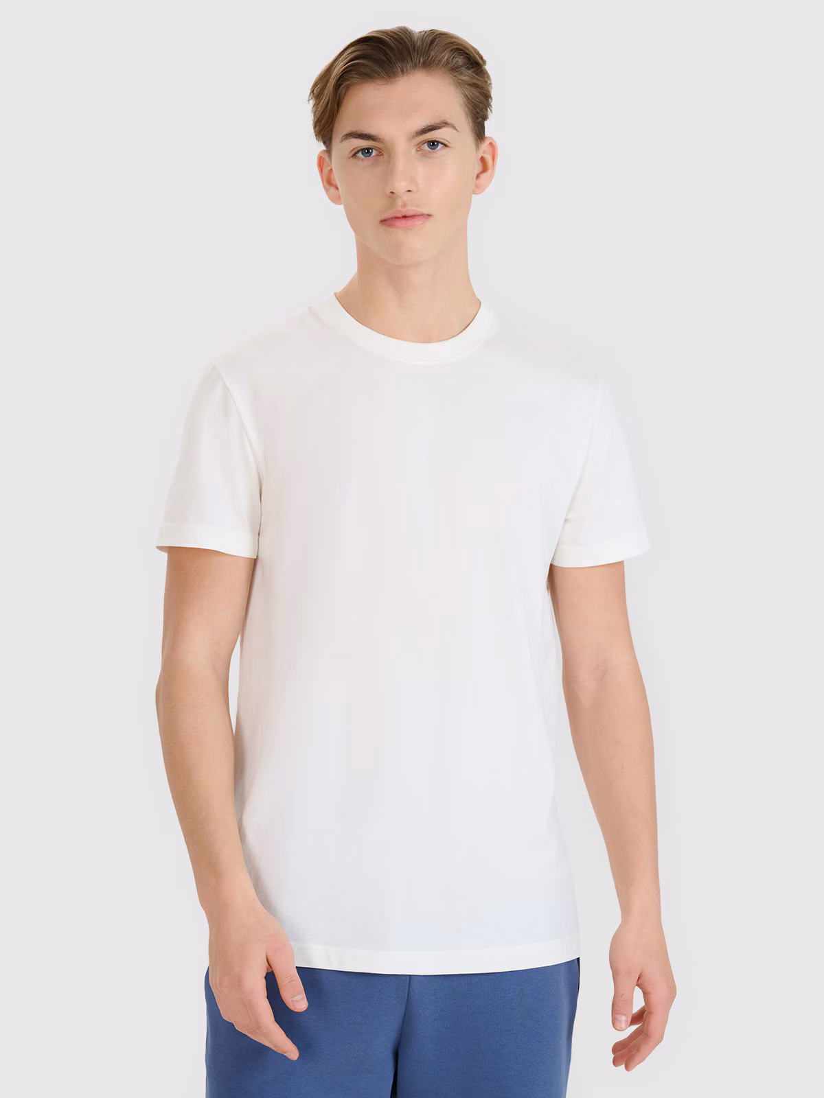 T-shirt regular z nadrukiem męski - beżowy