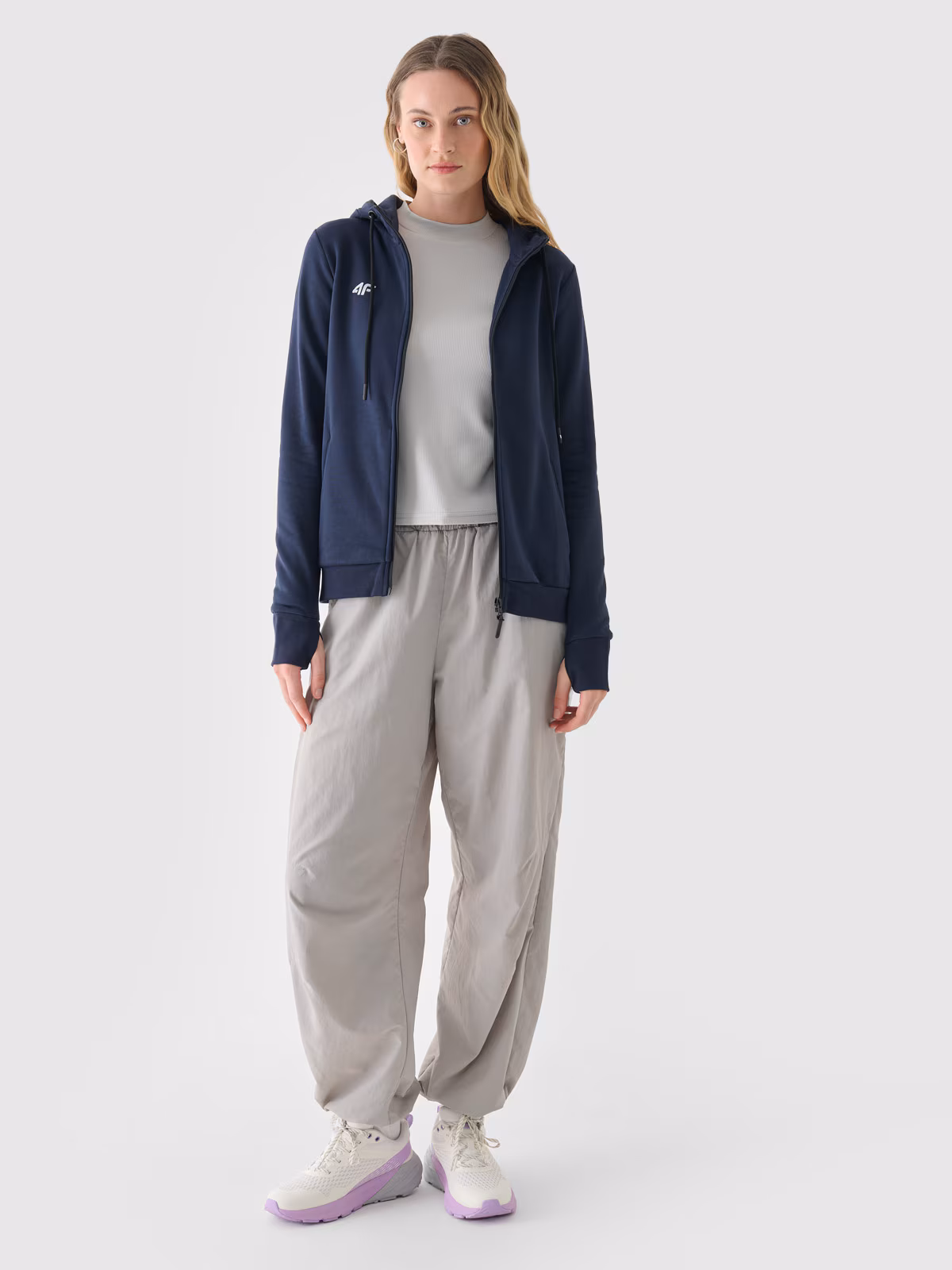 Bluza dresowa rozpinana z kapturem damska - granatowa