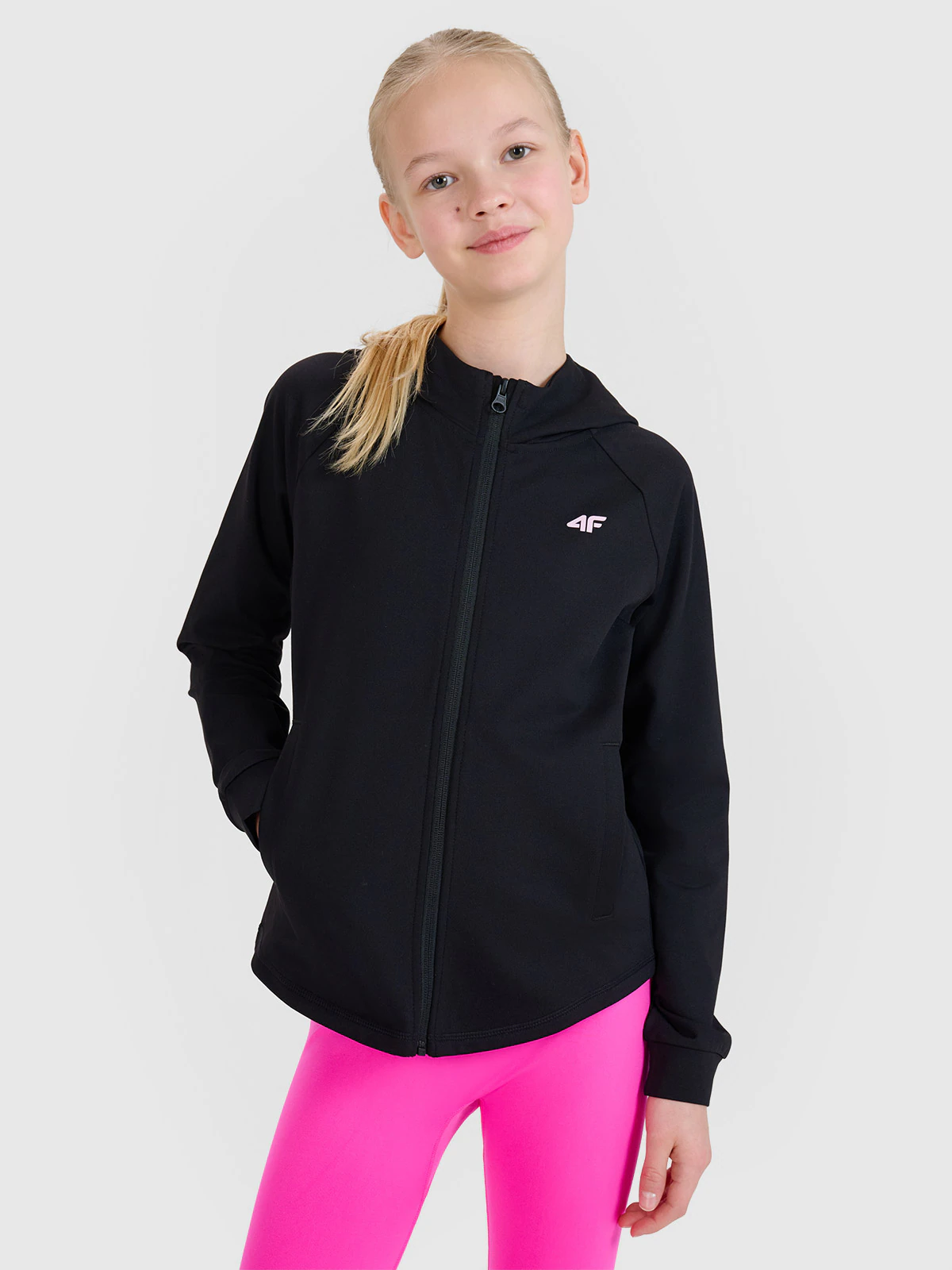 Bluza sportowa rozpinana z kapturem dziewczęca - różowa